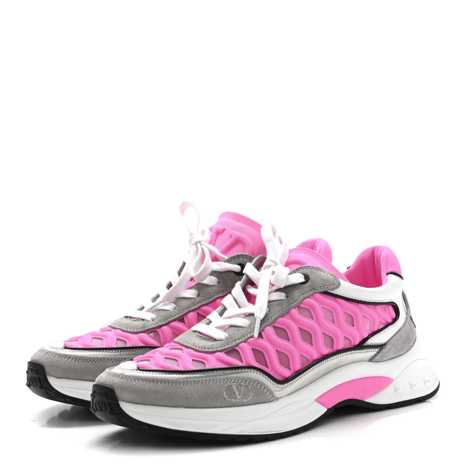 Suede Neoprene Mesh Womens Ready Go Runner Sneakers 38 Electric Pink Grey - Image 4