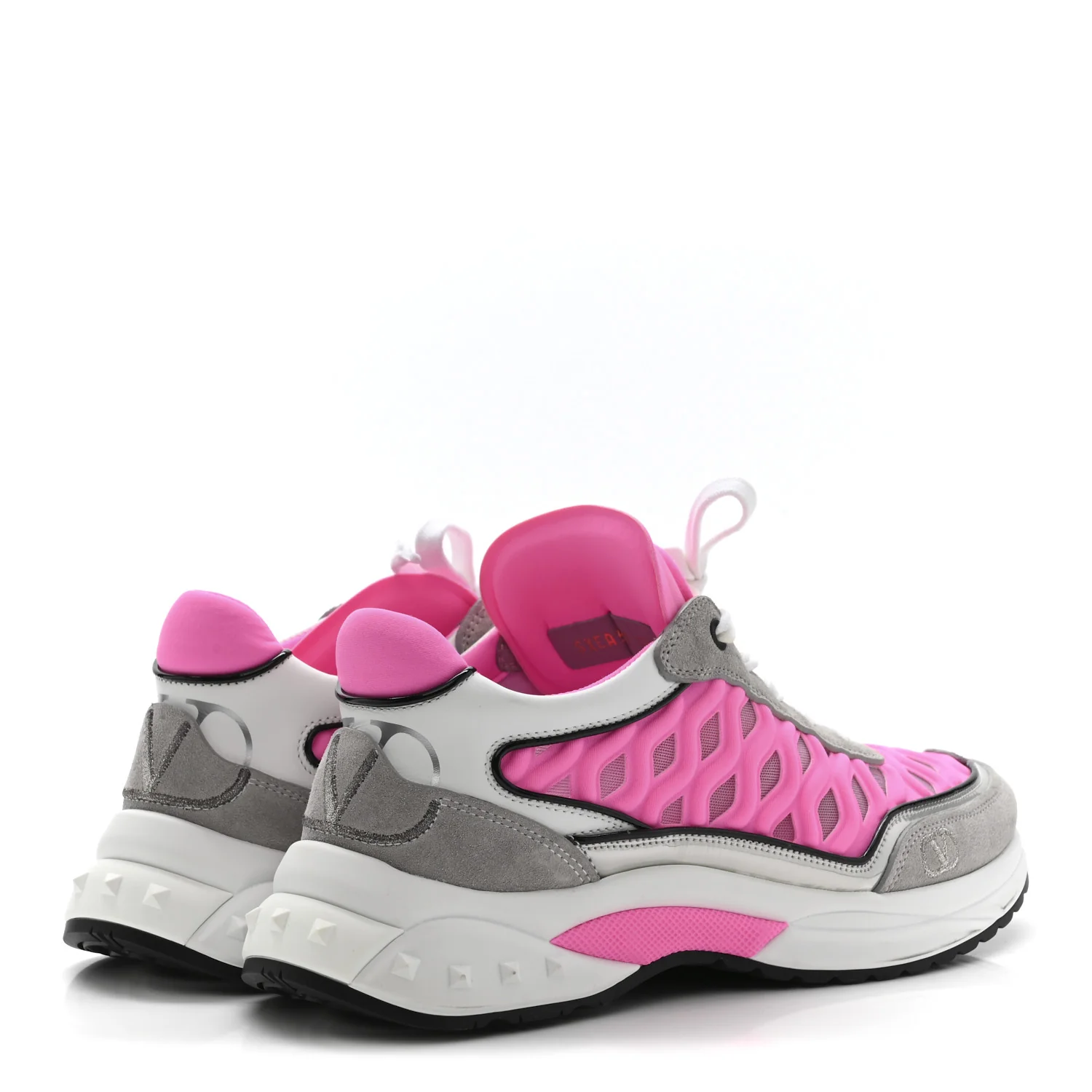 Suede Neoprene Mesh Womens Ready Go Runner Sneakers 38 Electric Pink Grey - Image 5