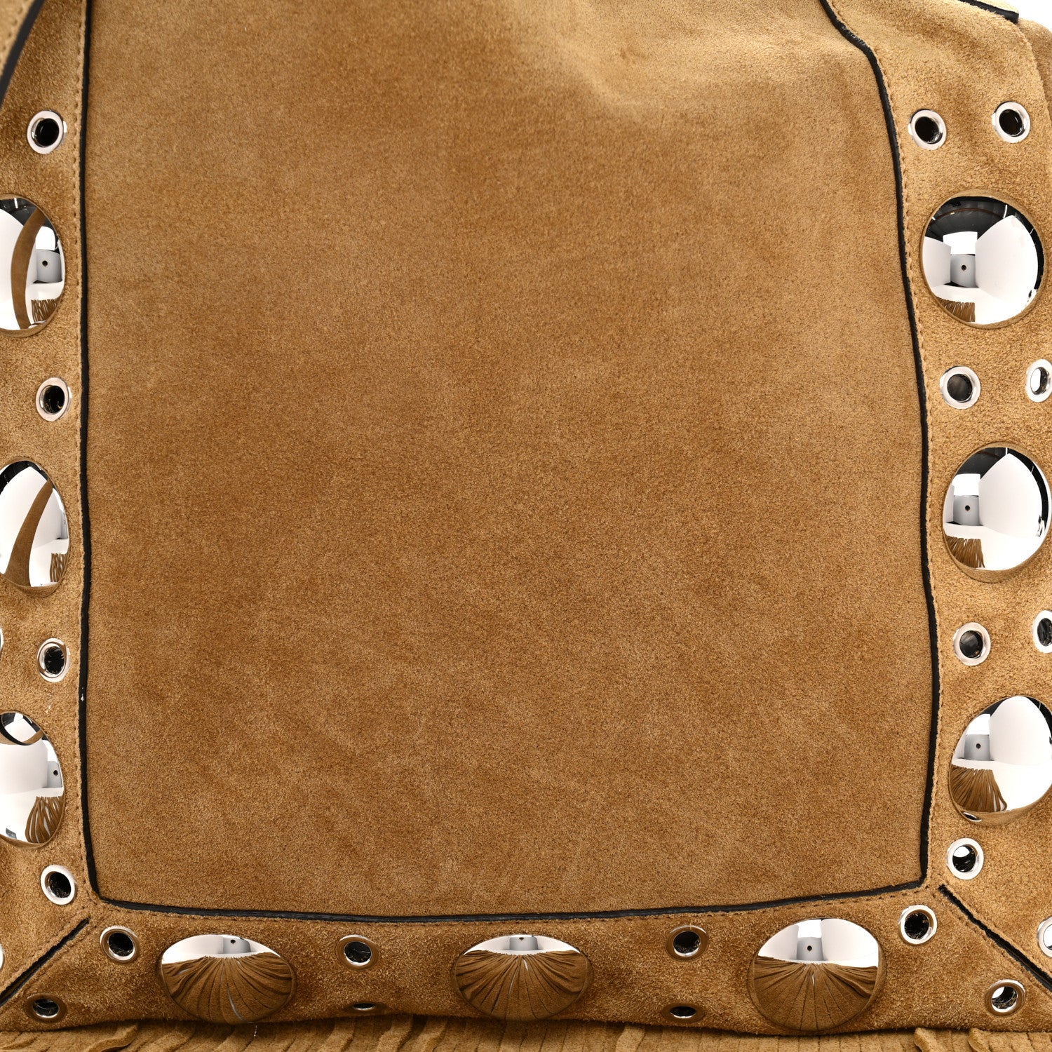 Suede Studded Nellcote Fringe Shoulder Bag Havana Beige - Image 7