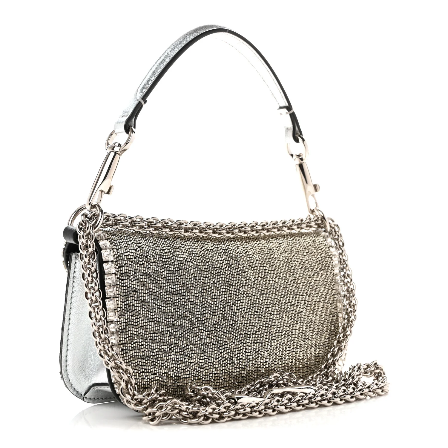 Swarovski Crystal Embroidered Vlogo Small Loco Shoulder Bag Crystal Silver - Image 3
