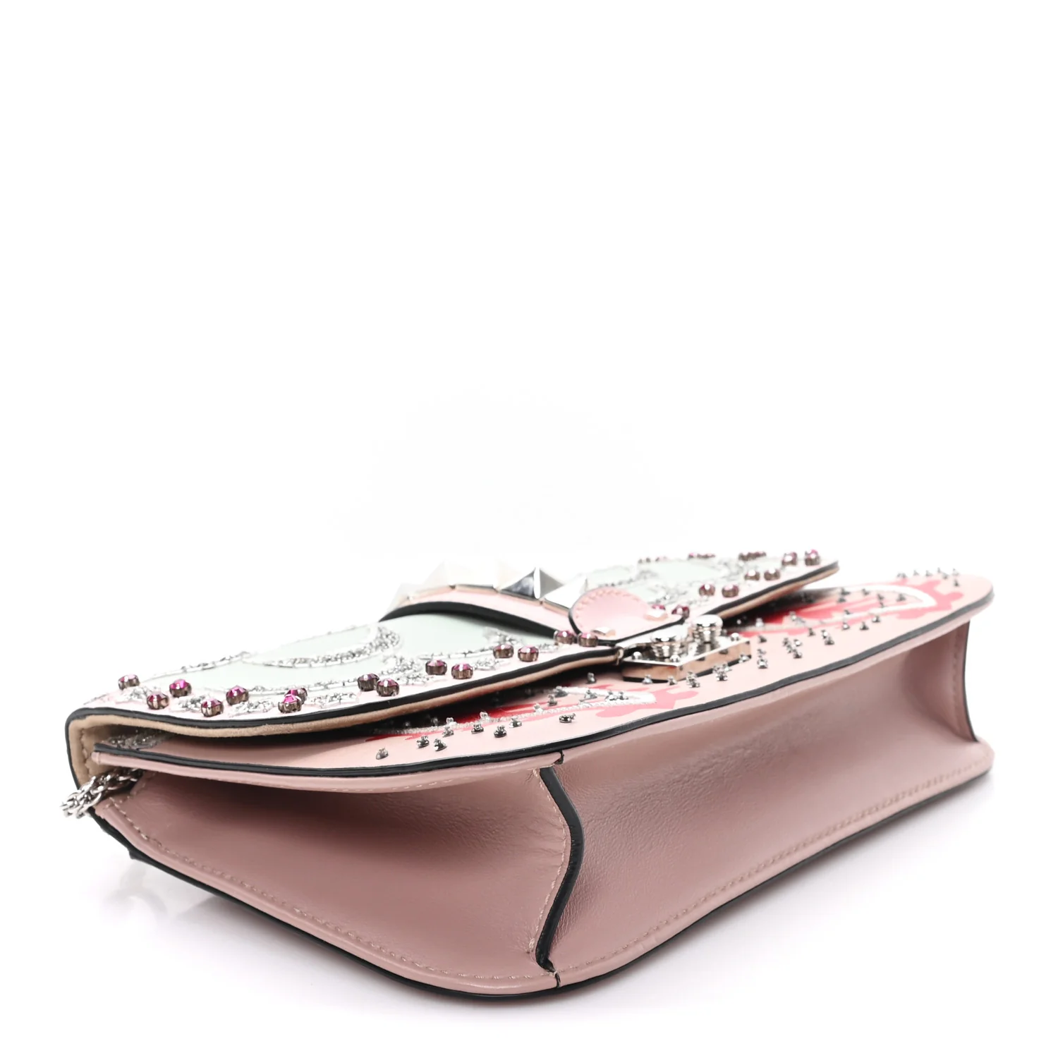 Vitello Crystal Embellished Medium Glam Lock Rockstud Flap Poudre - Image 4