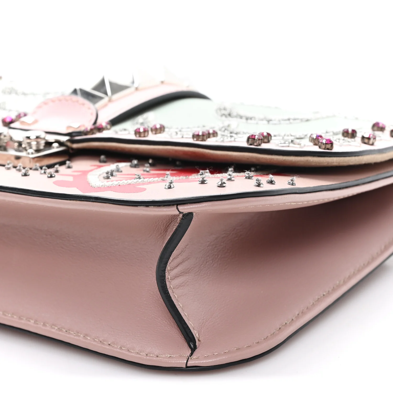 Vitello Crystal Embellished Medium Glam Lock Rockstud Flap Poudre - Image 9