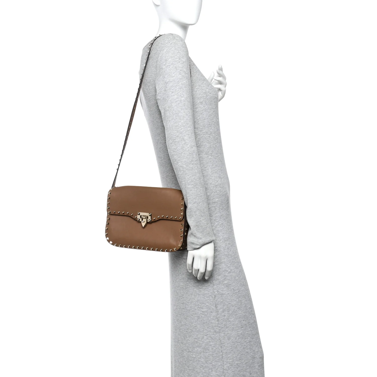 Vitello Medium Rockstud Flap Saddle Bag Brown - Image 2