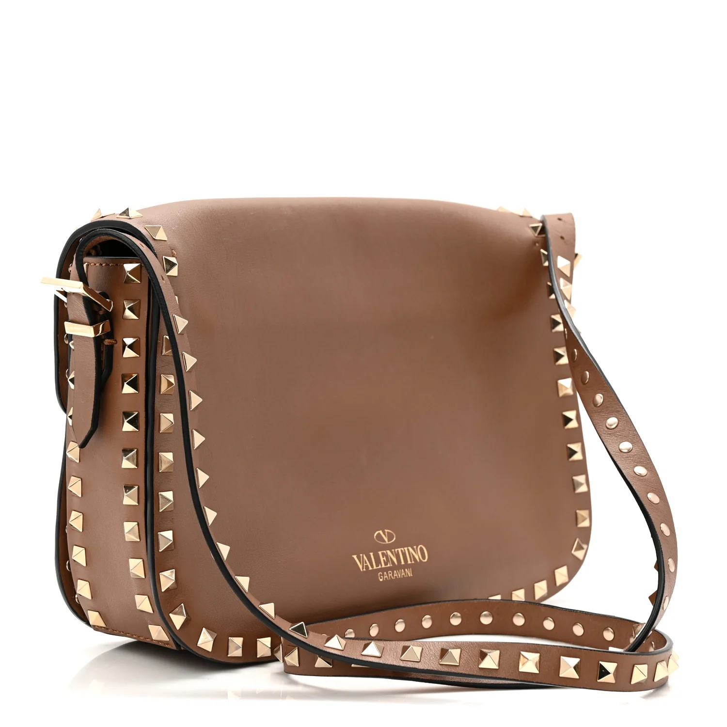 Vitello Medium Rockstud Flap Saddle Bag Brown - Image 3