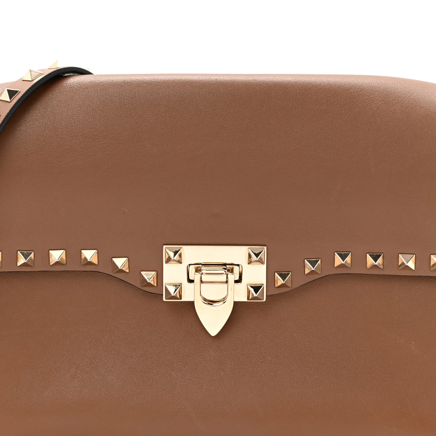 Vitello Medium Rockstud Flap Saddle Bag Brown - Image 7