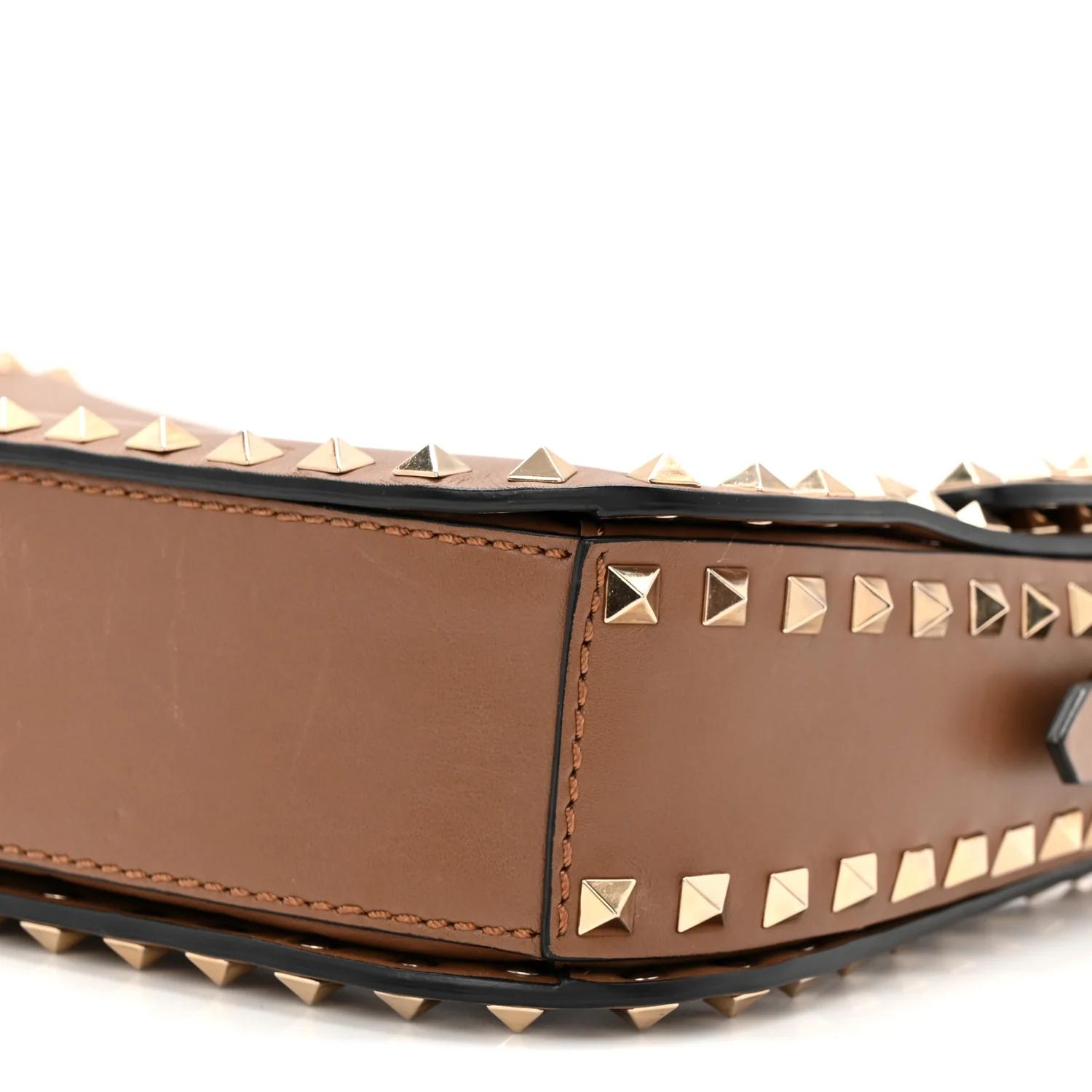 Vitello Medium Rockstud Flap Saddle Bag Brown - Image 9