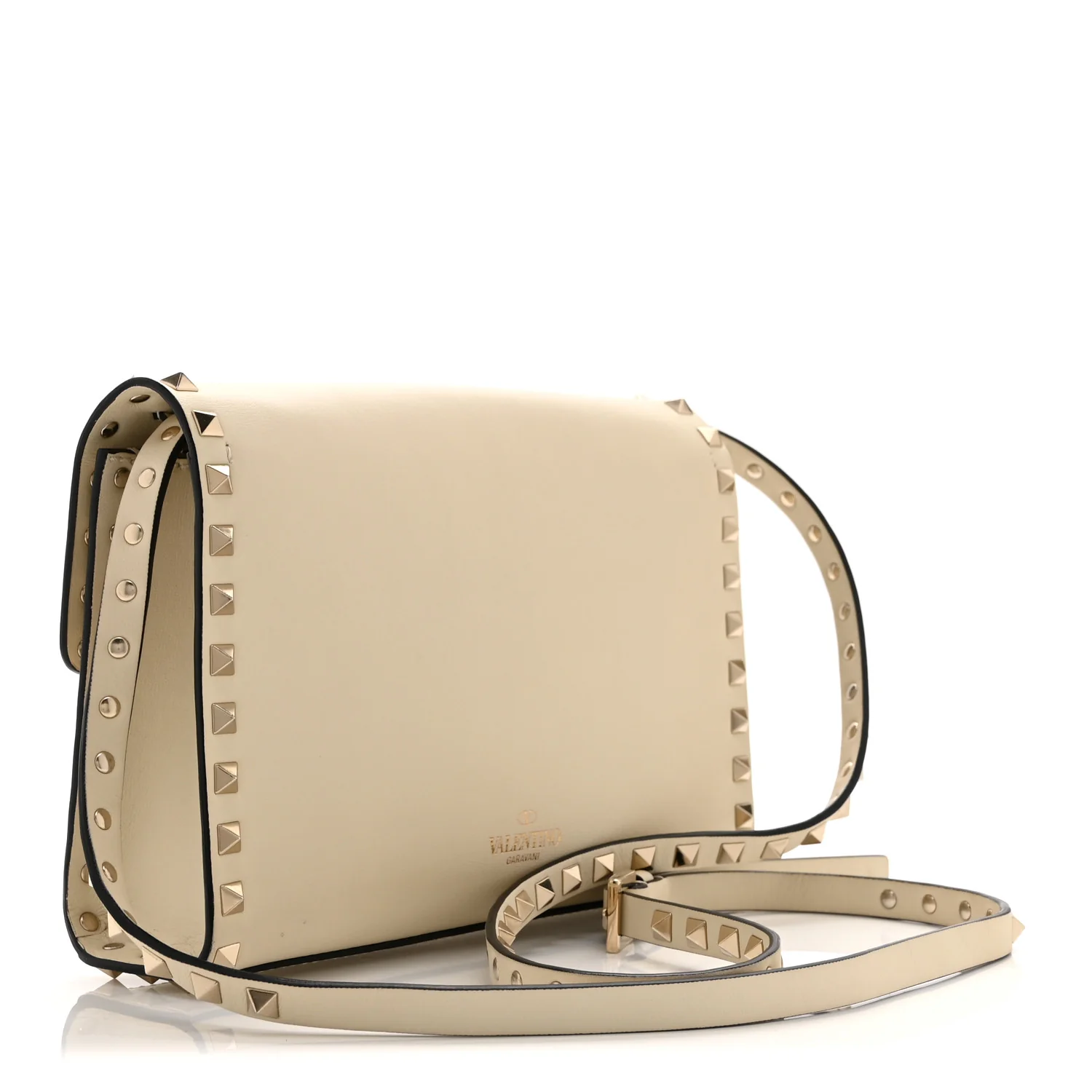 Vitello Medium Rockstud Flip Lock Crossbody Bag Light Ivory - Image 3