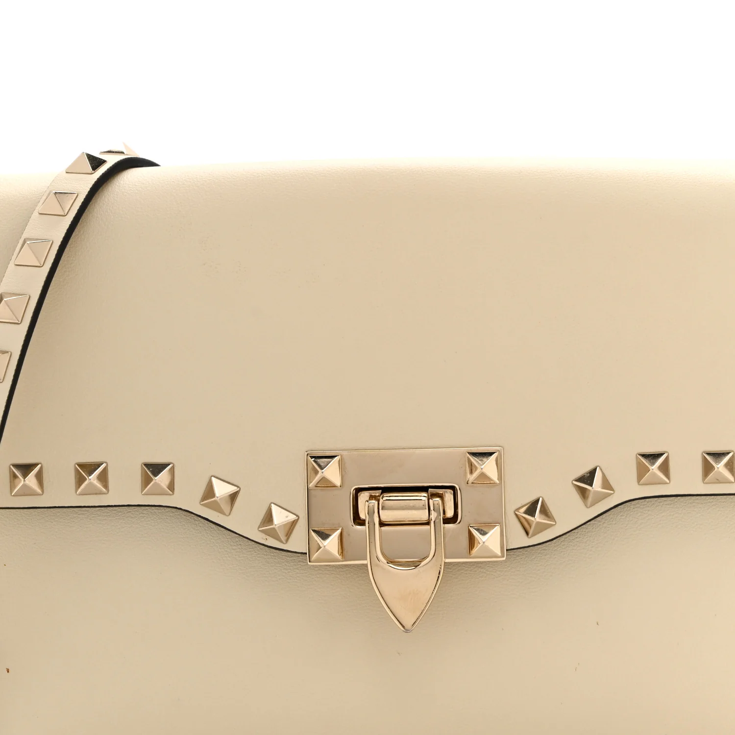 Vitello Medium Rockstud Flip Lock Crossbody Bag Light Ivory - Image 5