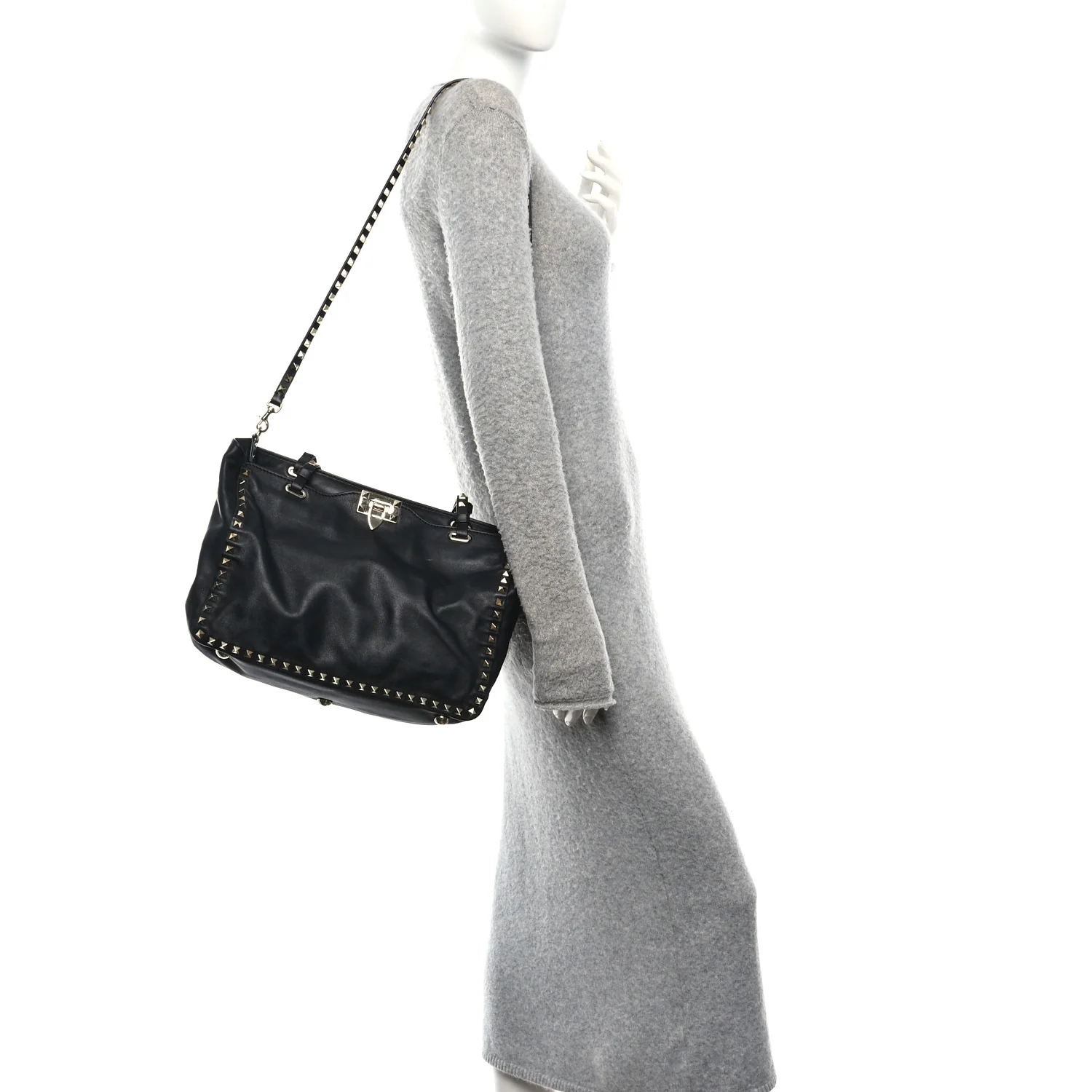 Vitello Medium Rockstud Tote Tote Black - Image 2