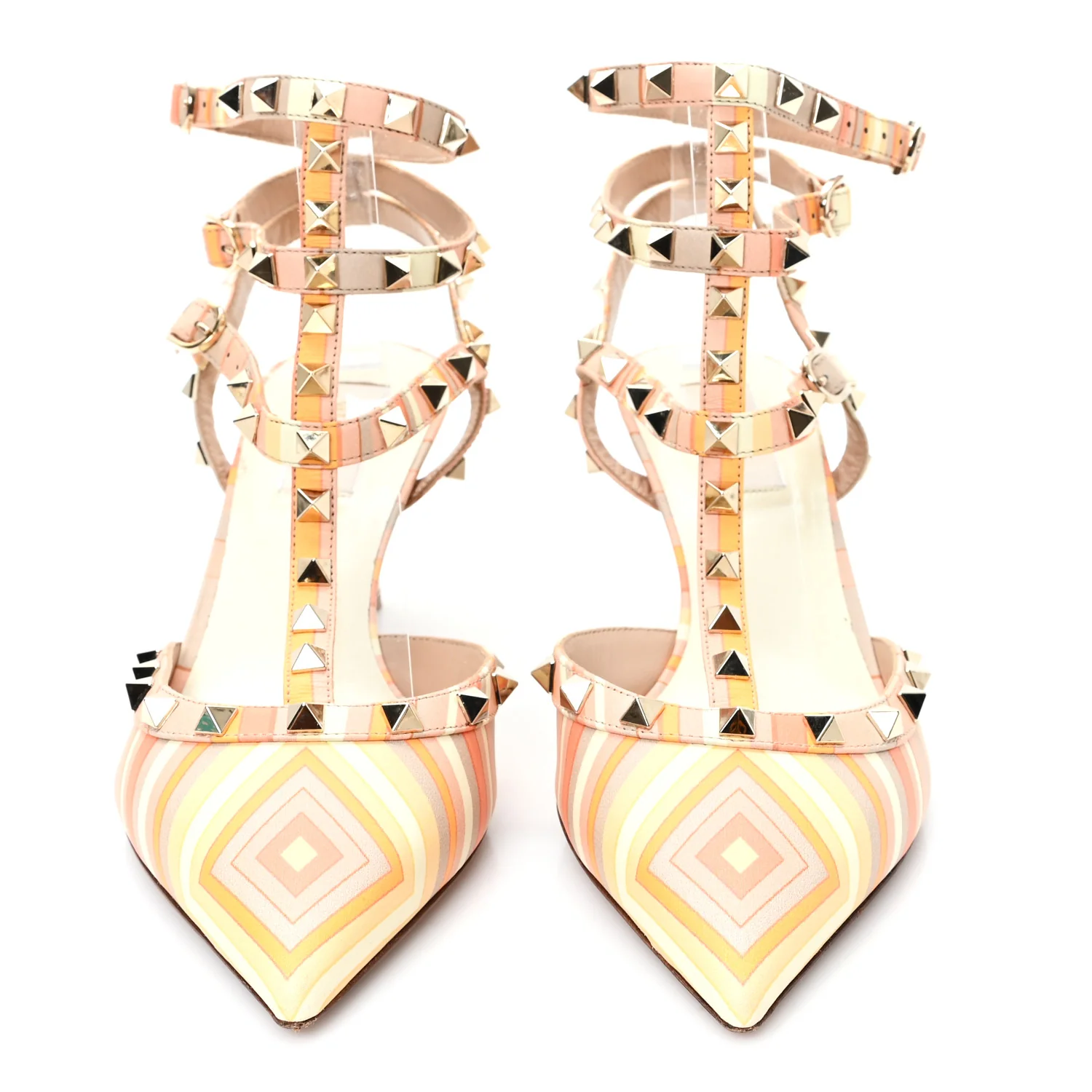 Vitello Native Couture 1975 Rockstud Rolling Ankle Strap Pumps 40 Mandarin Sorbet - Image 3