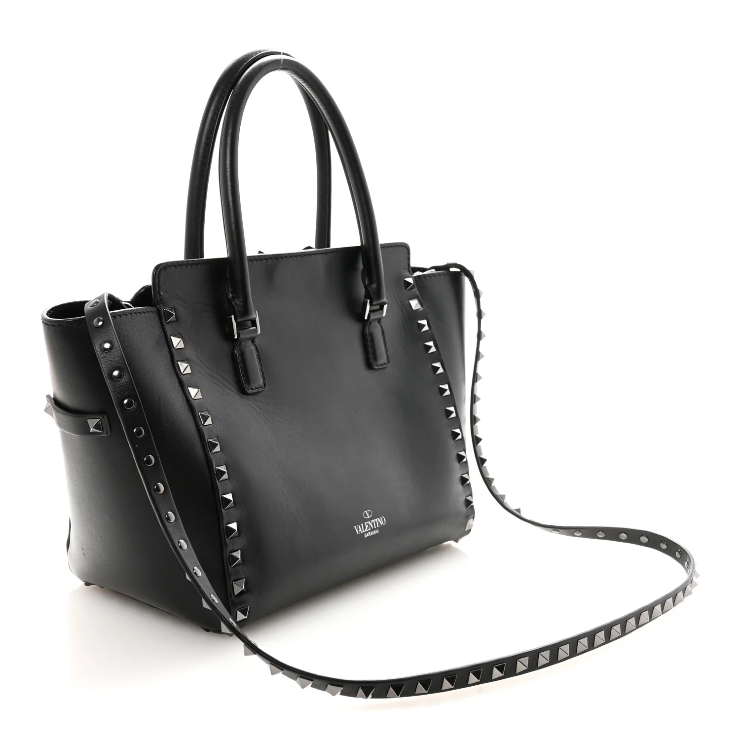 Vitello Small Rockstud Double Handle Tote Black - Image 3