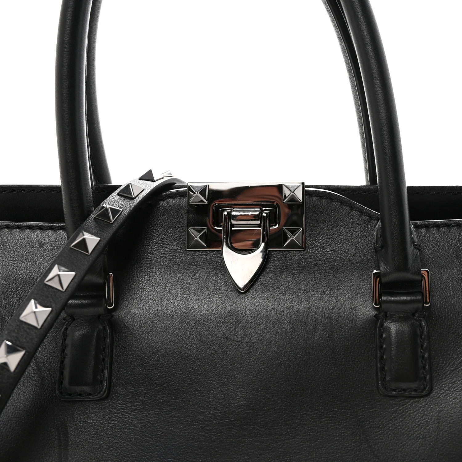 Vitello Small Rockstud Double Handle Tote Black - Image 7