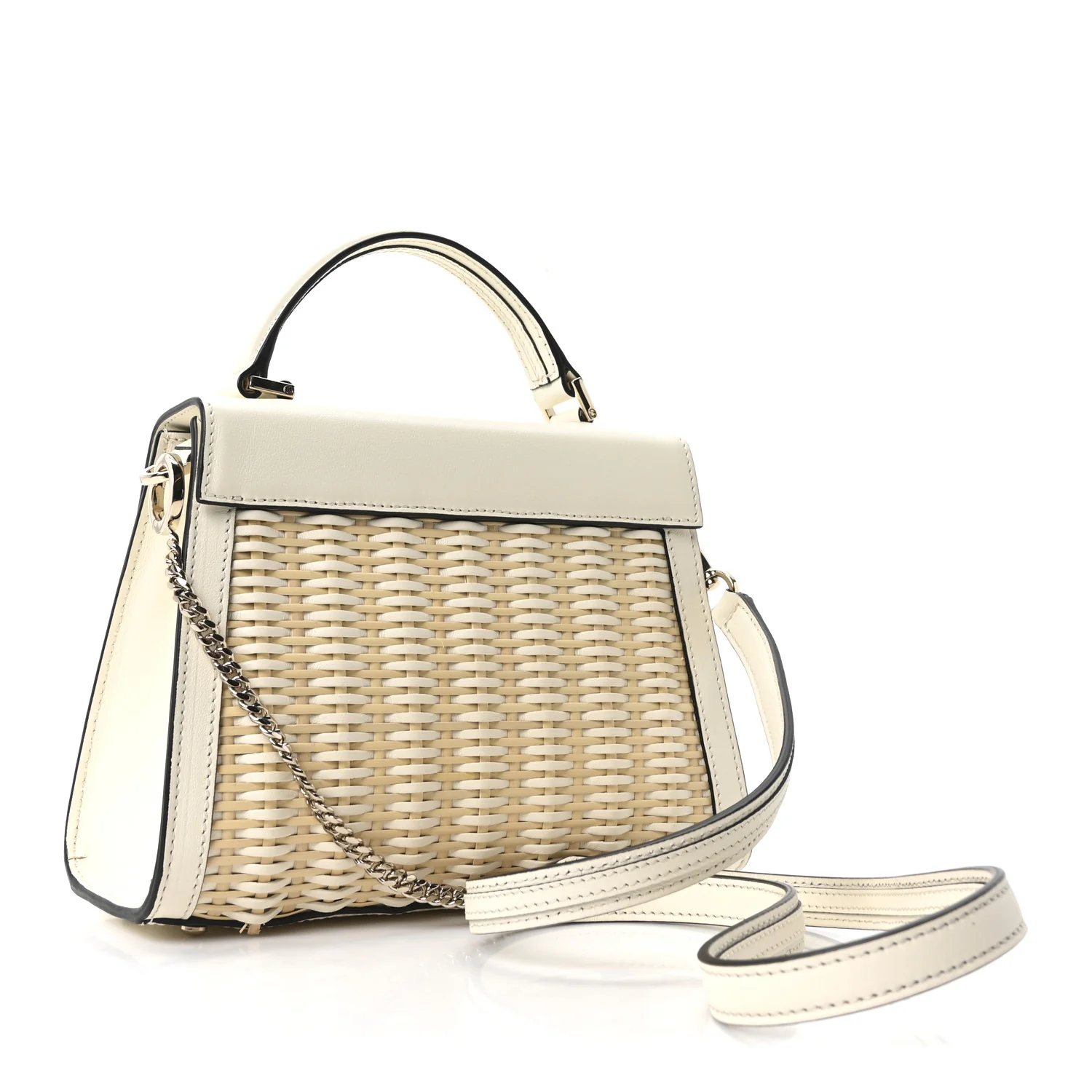 Wicker Calfskin Small VSling Top Handle Bag Natural White - Image 3