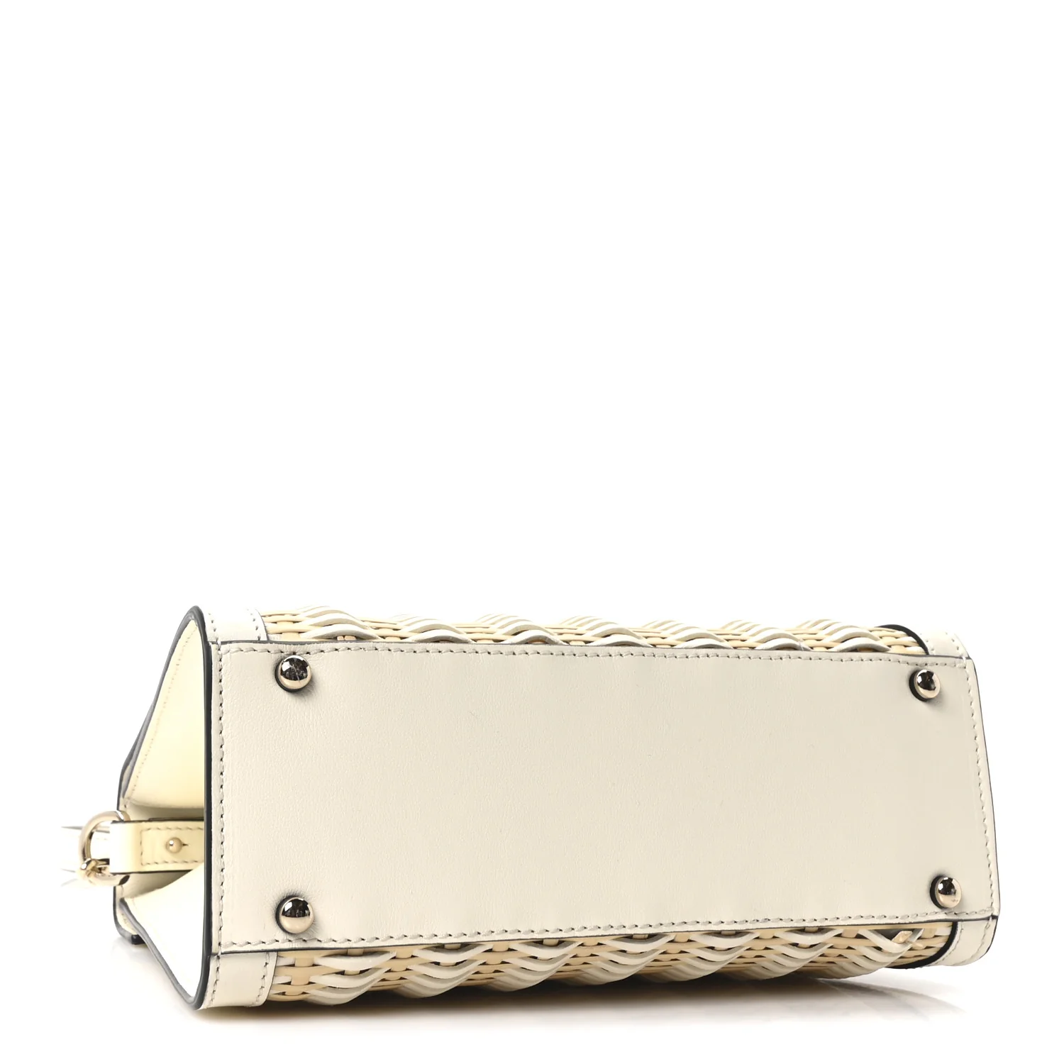 Wicker Calfskin Small VSling Top Handle Bag Natural White - Image 4
