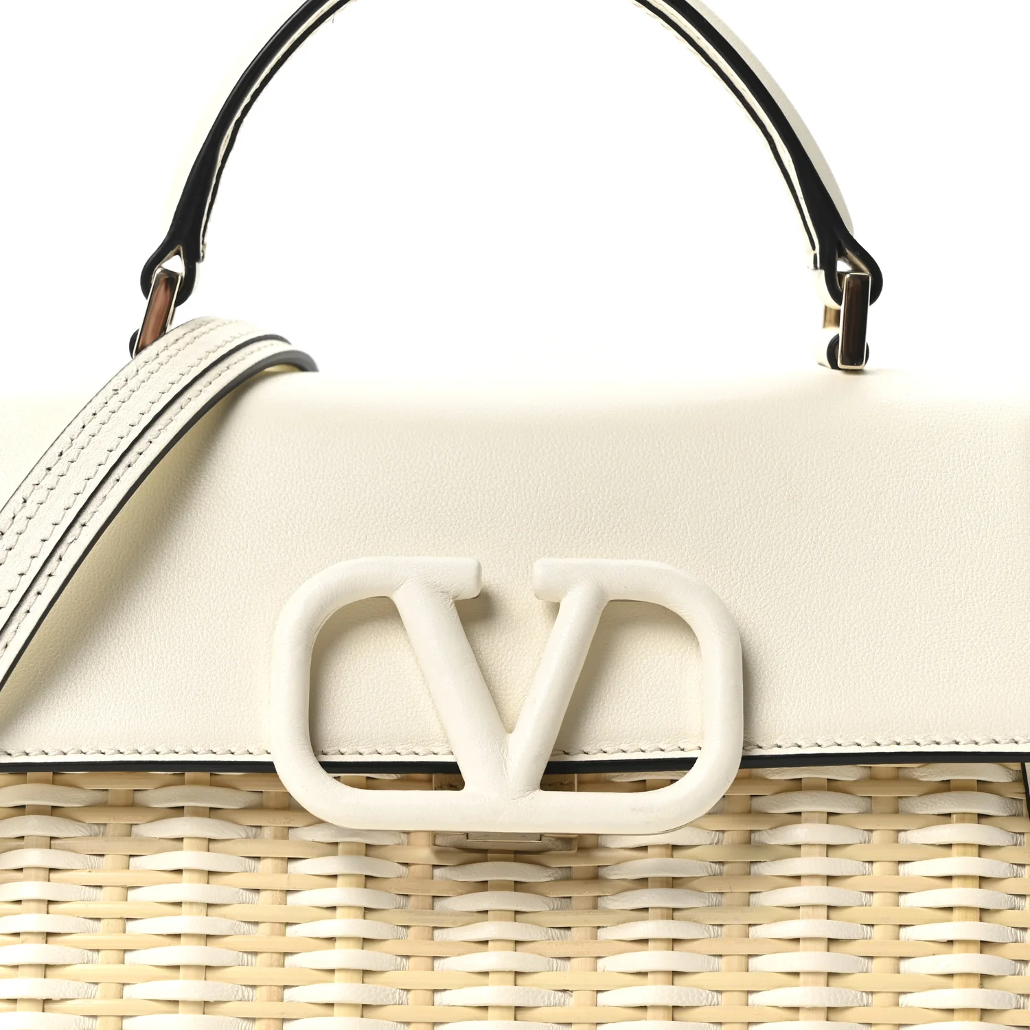 Wicker Calfskin Small VSling Top Handle Bag Natural White - Image 7