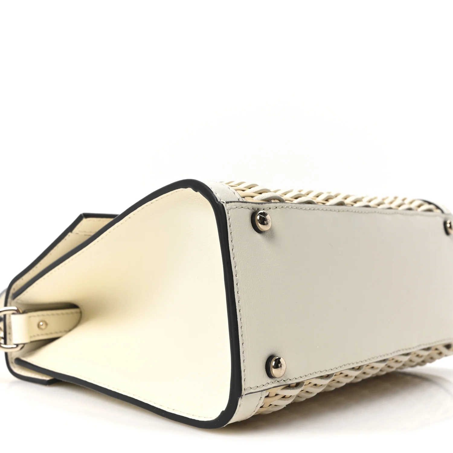 Wicker Calfskin Small VSling Top Handle Bag Natural White - Image 8