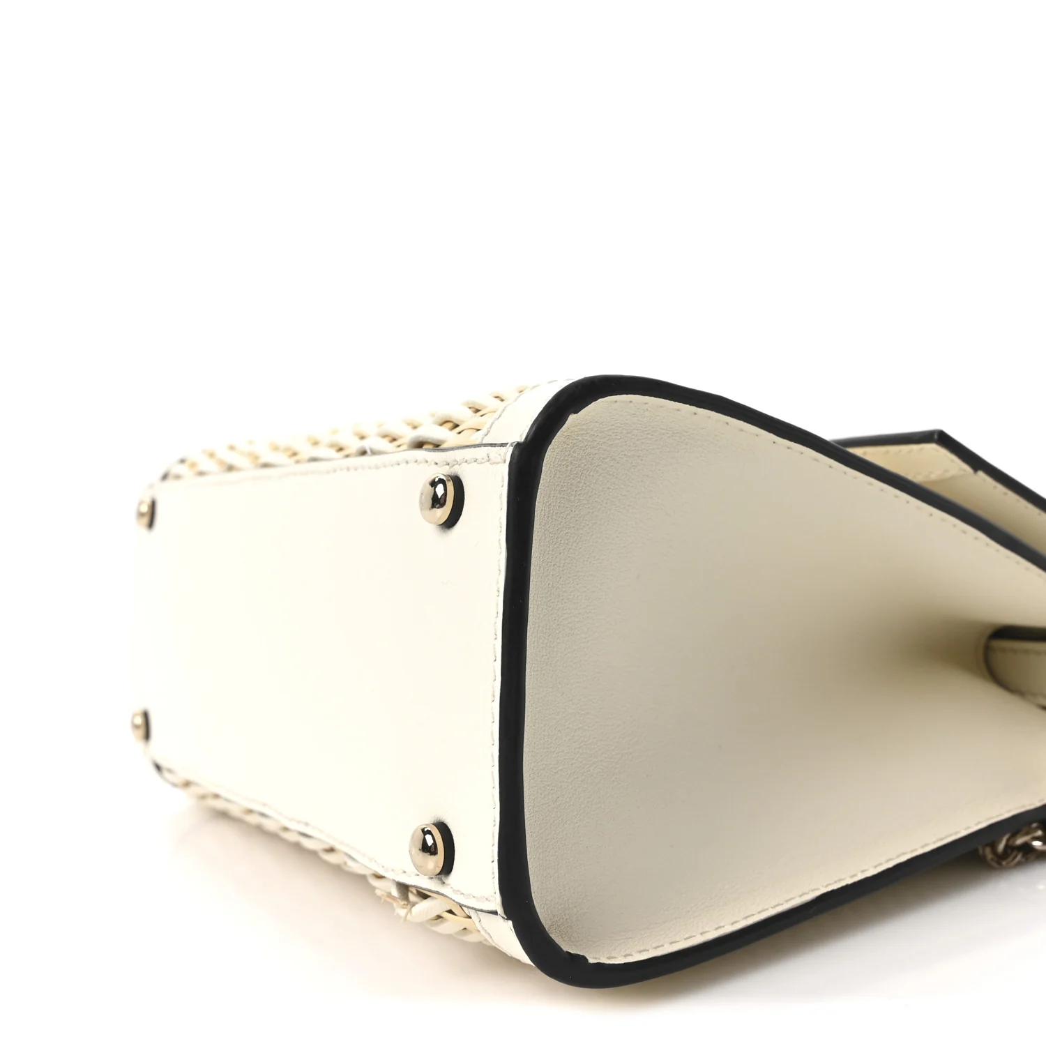 Wicker Calfskin Small VSling Top Handle Bag Natural White - Image 9