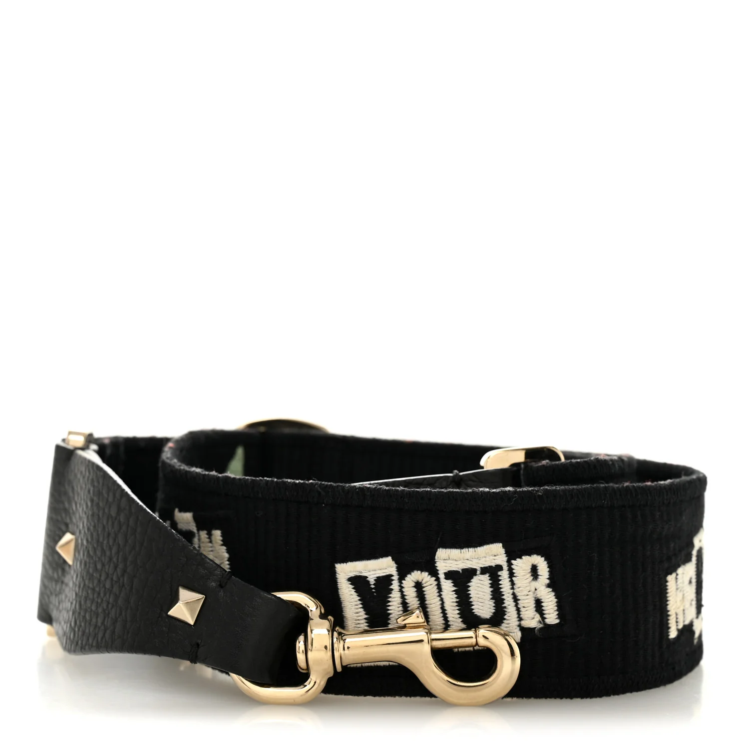 X JAMIE REID Canvas Embroidered Rockstud Guitar Strap Black