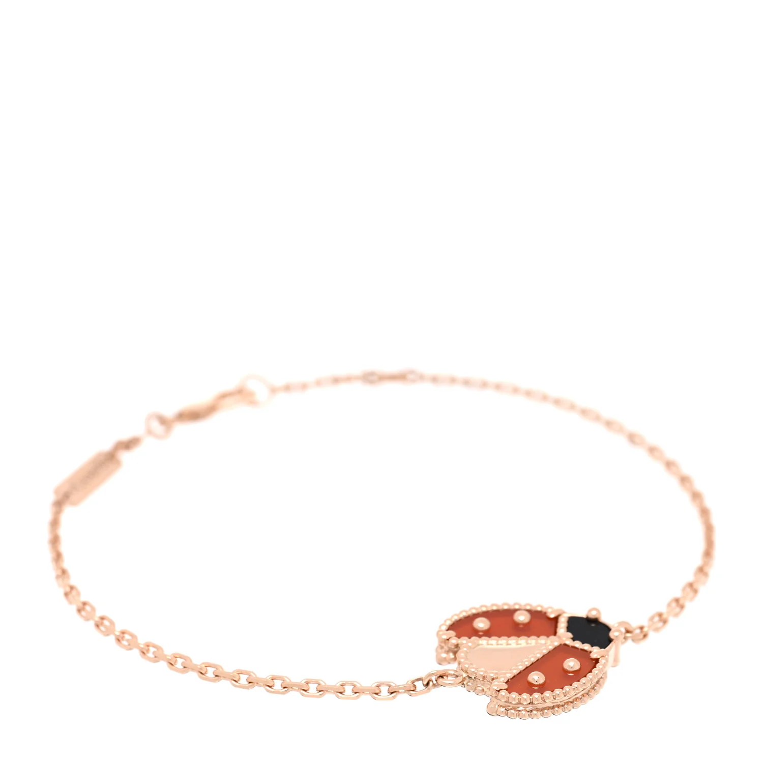 18K Rose Gold Carnelian Onyx Lucky Spring Open Wing Lady Bug Bracelet