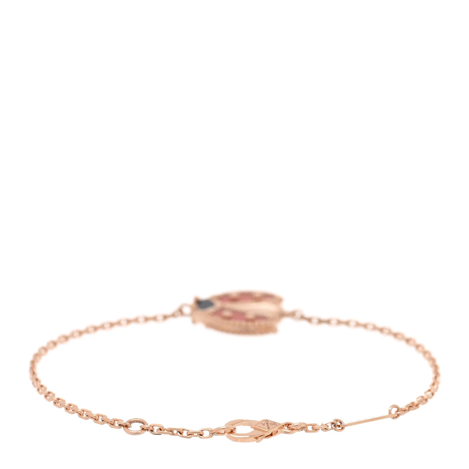 18K Rose Gold Carnelian Onyx Lucky Spring Open Wing Lady Bug Bracelet - Image 2