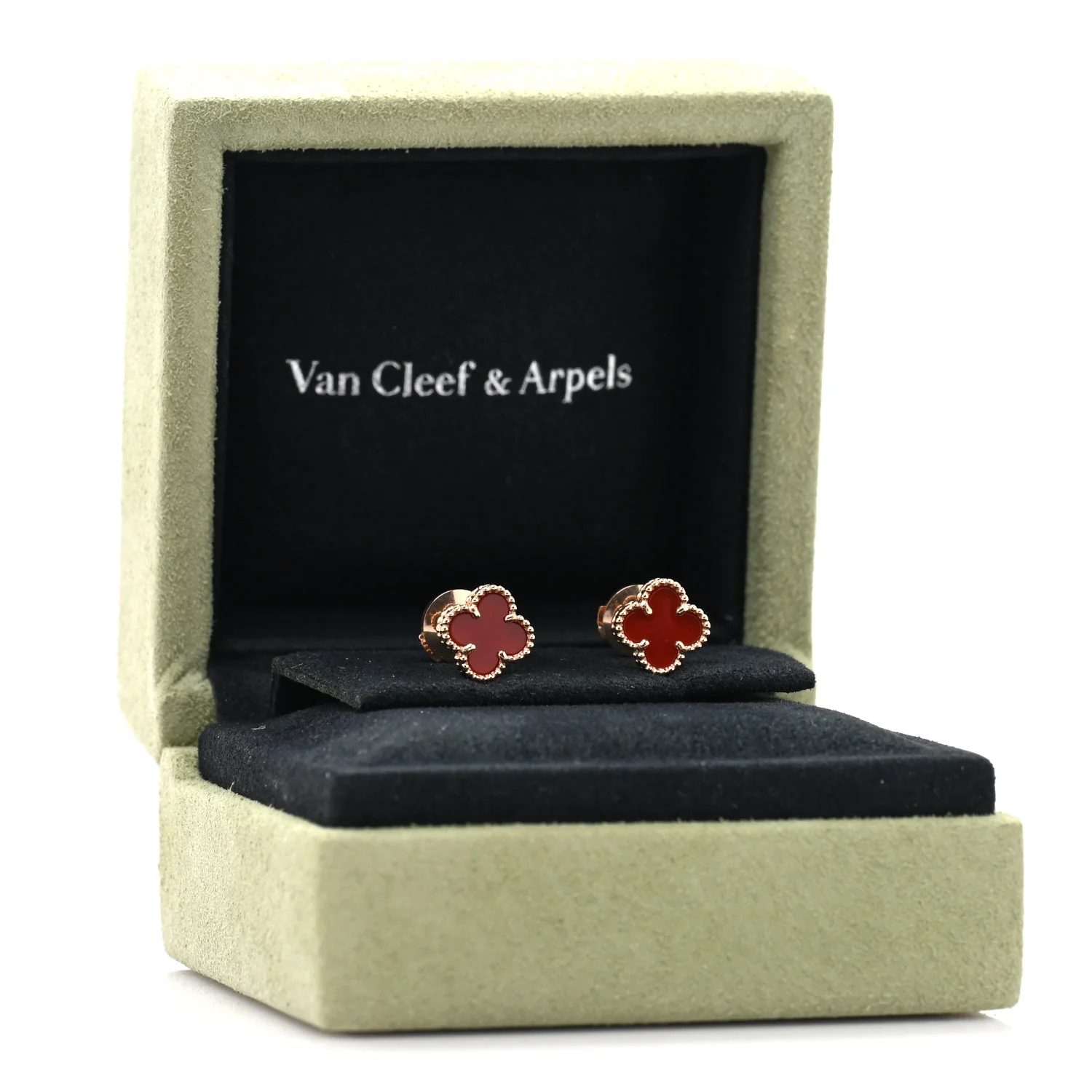 18K Rose Gold Carnelian Sweet Alhambra Earrings - Image 5