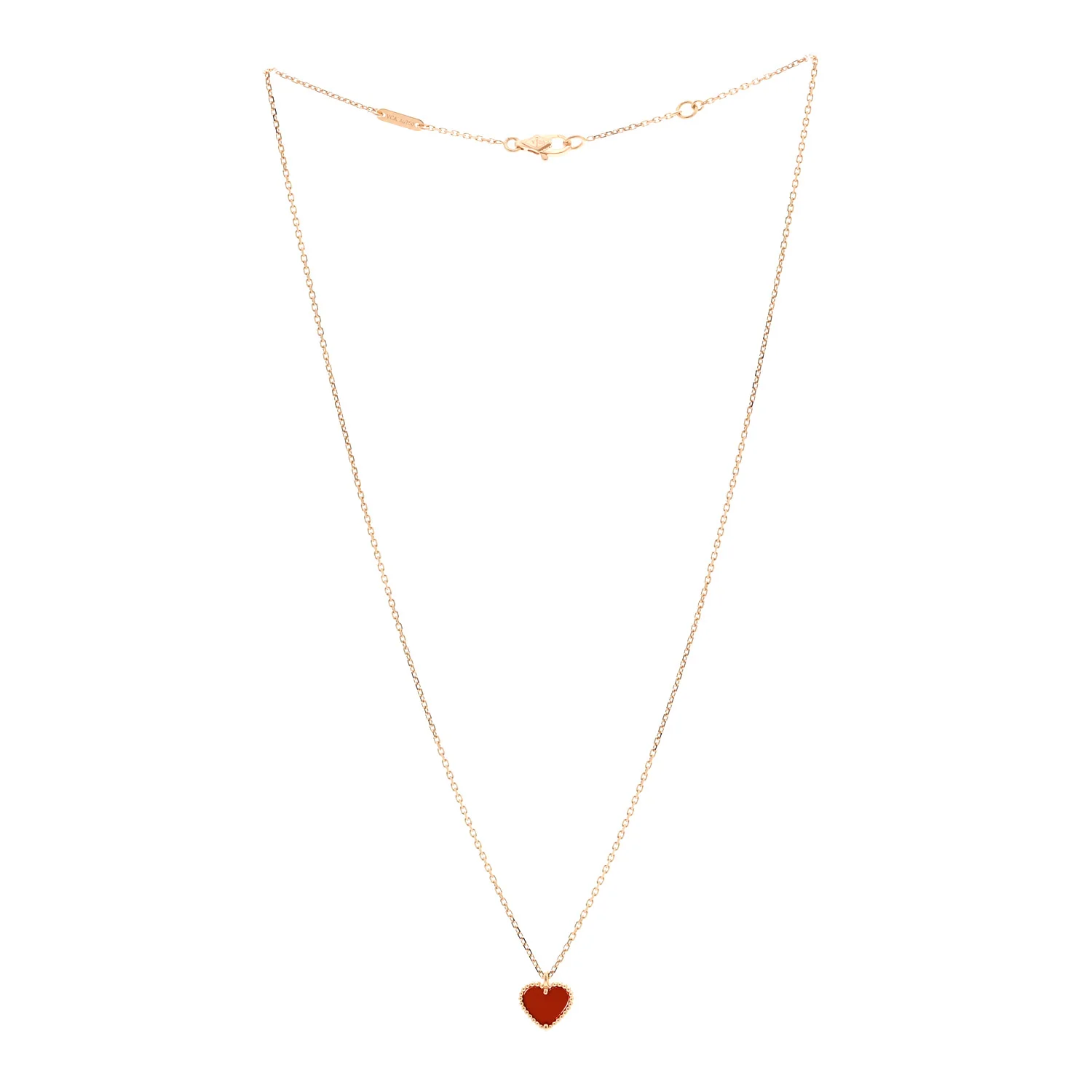 18k Rose Gold Carnelian Sweet Alhambra Heart Pendant Necklace - Image 3