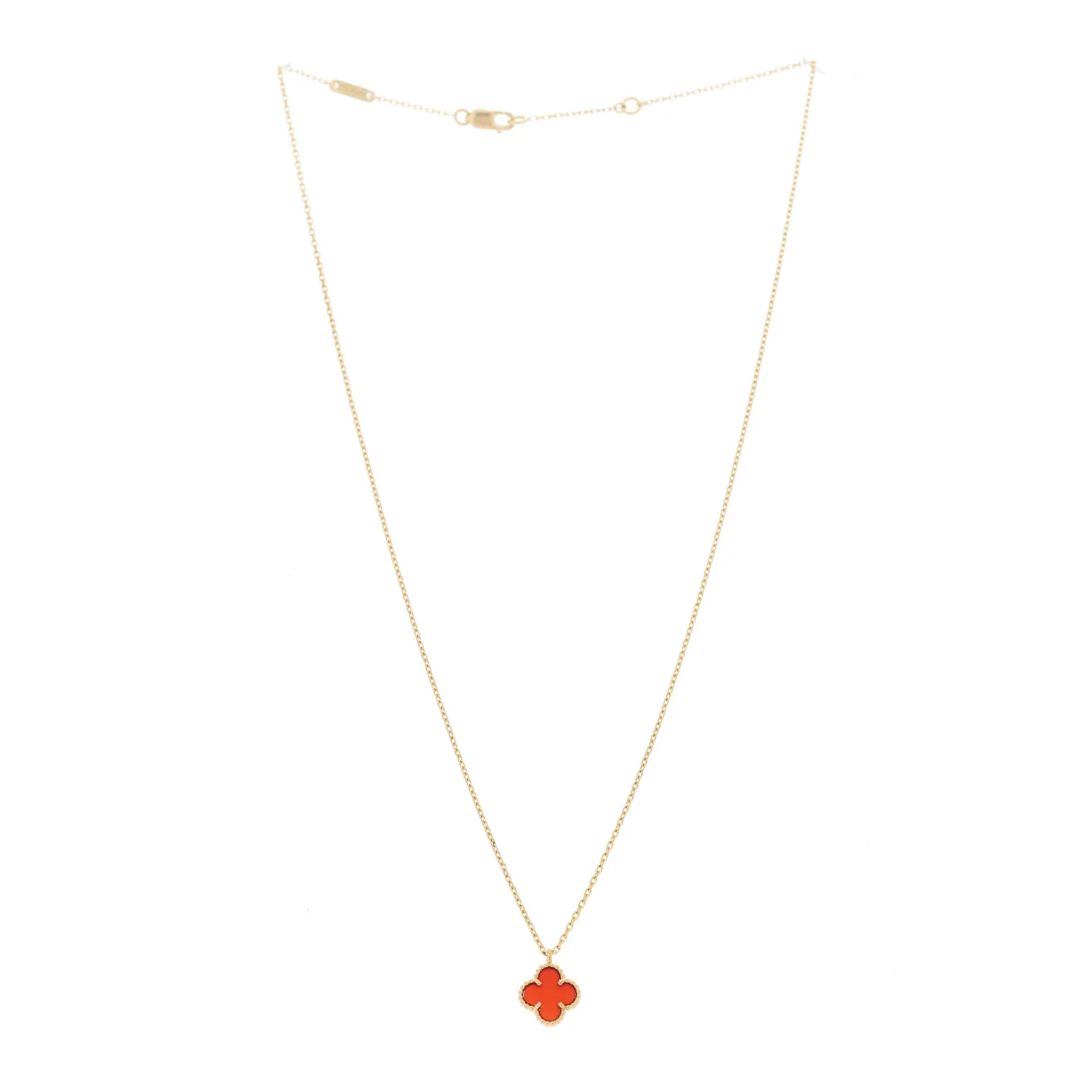 18K Rose Gold Carnelian Sweet Alhambra Pendant Necklace - Image 3