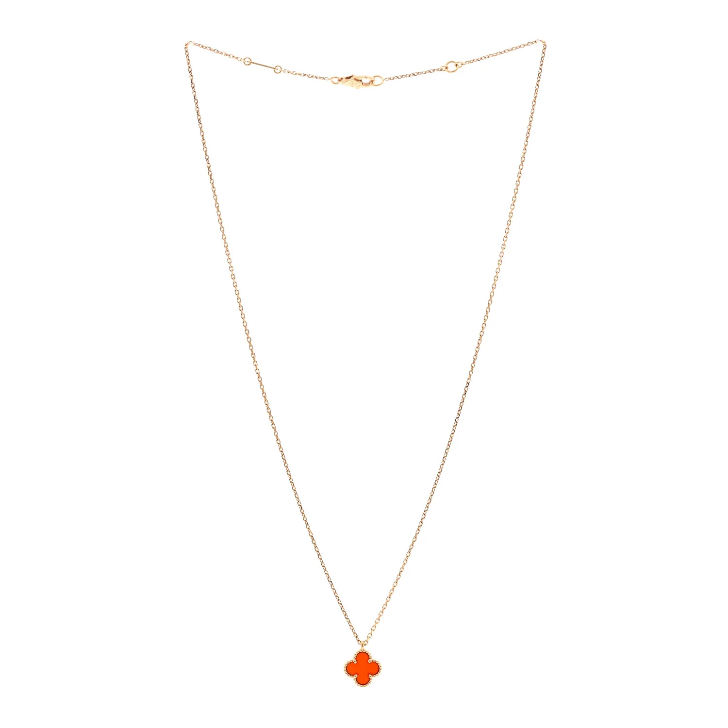 18K Rose Gold Carnelian Sweet Alhambra Pendant Necklace - Image 3