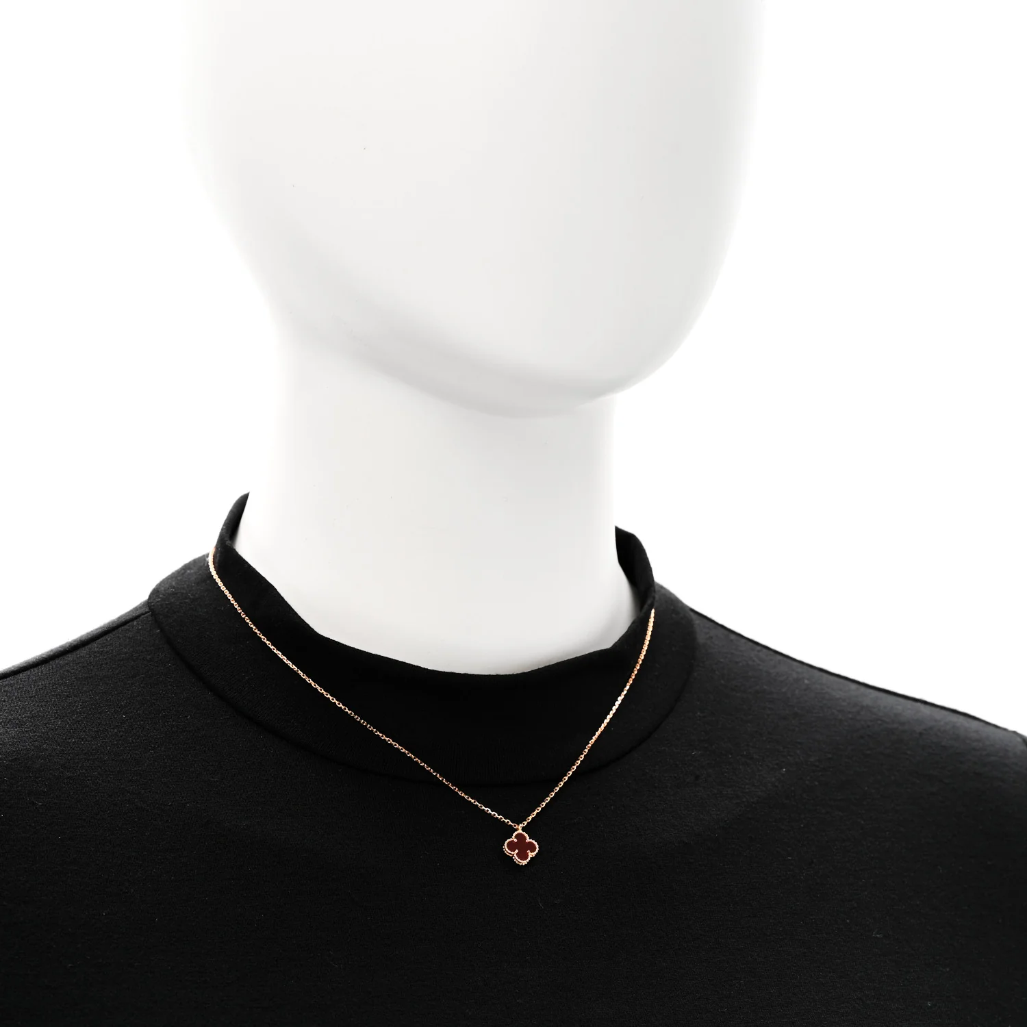 18K Rose Gold Carnelian Sweet Alhambra Pendant Necklace - Image 2