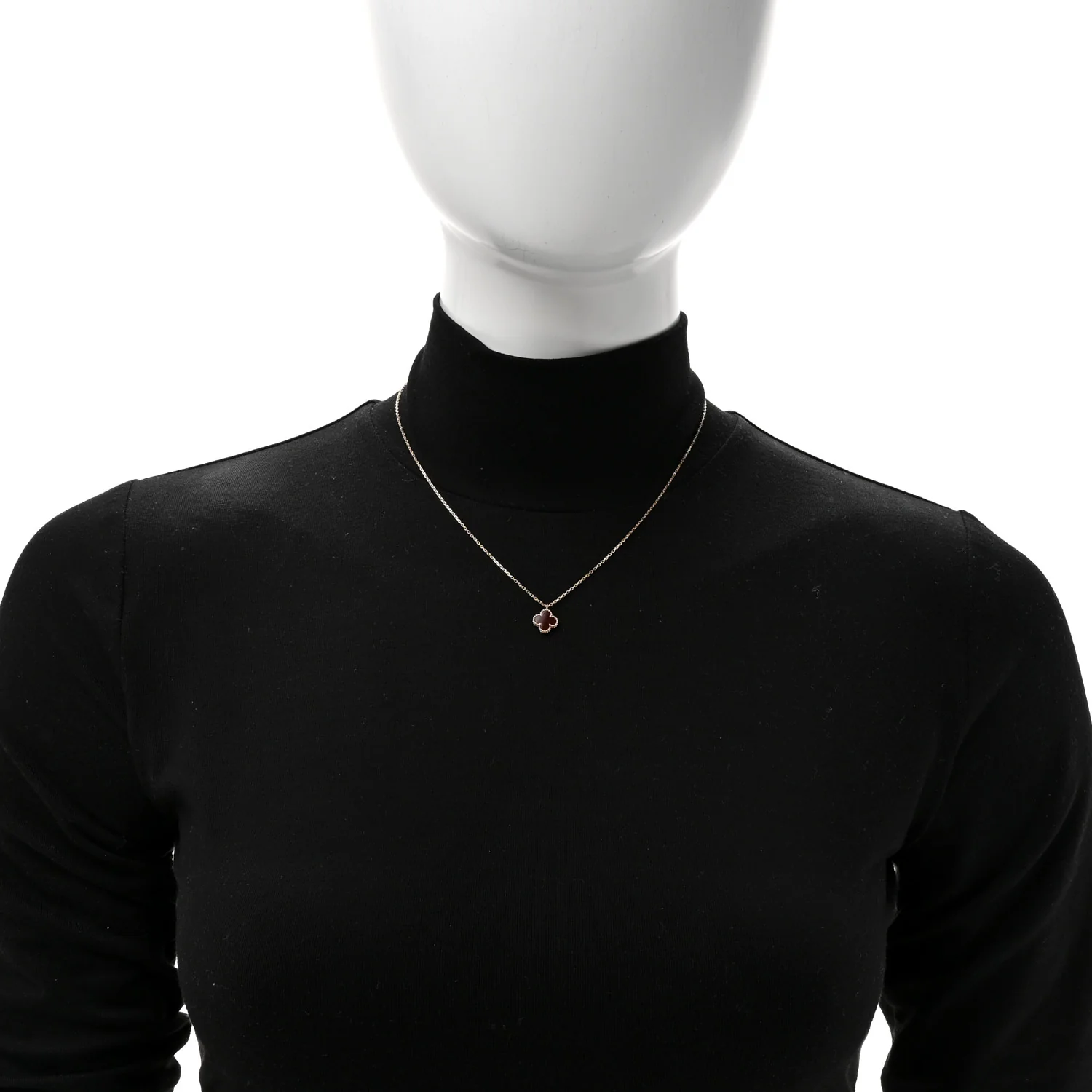 18K Rose Gold Carnelian Sweet Alhambra Pendant Necklace - Image 2