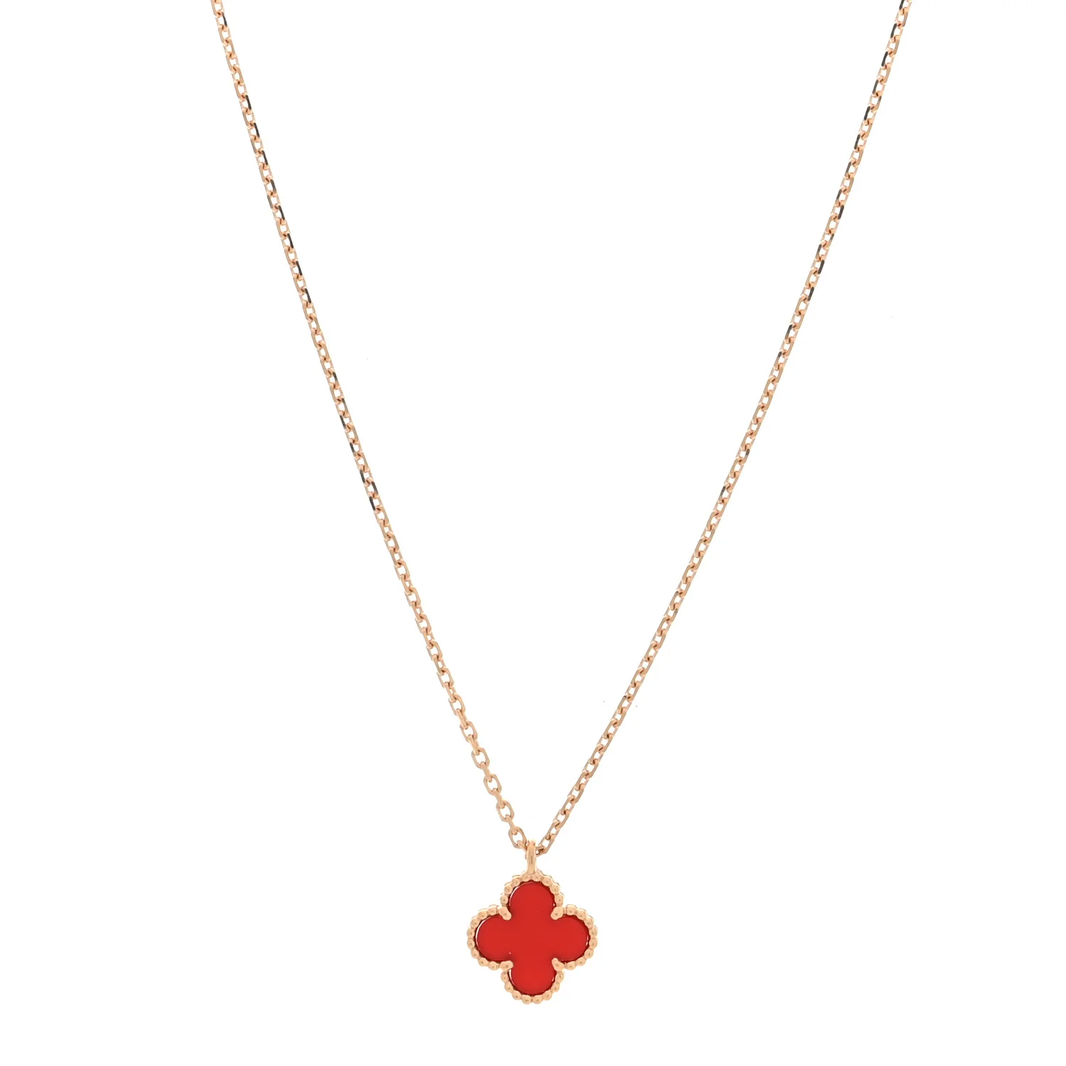 18K Rose Gold Carnelian Sweet Alhambra Pendant Necklace