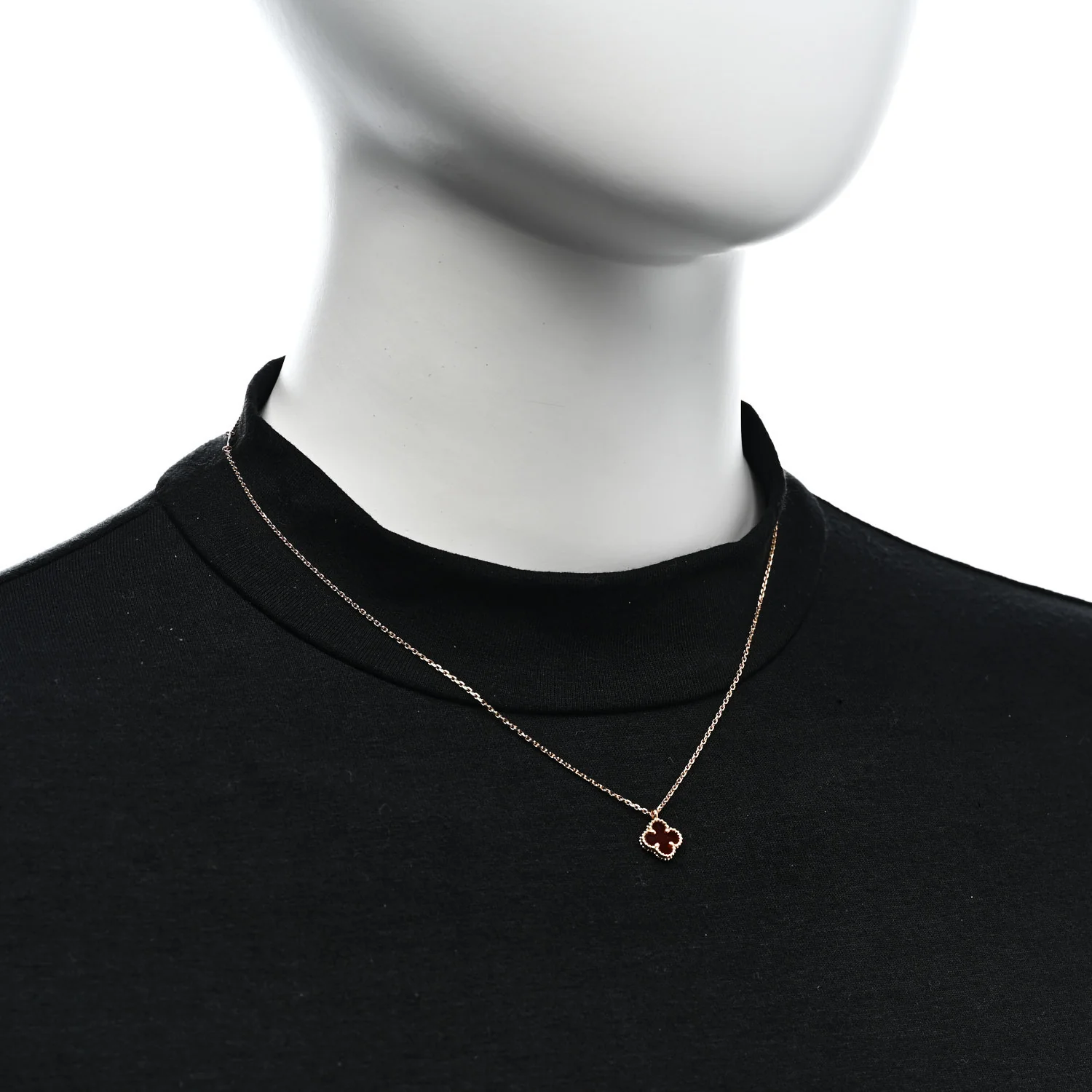 18K Rose Gold Carnelian Sweet Alhambra Pendant Necklace - Image 2