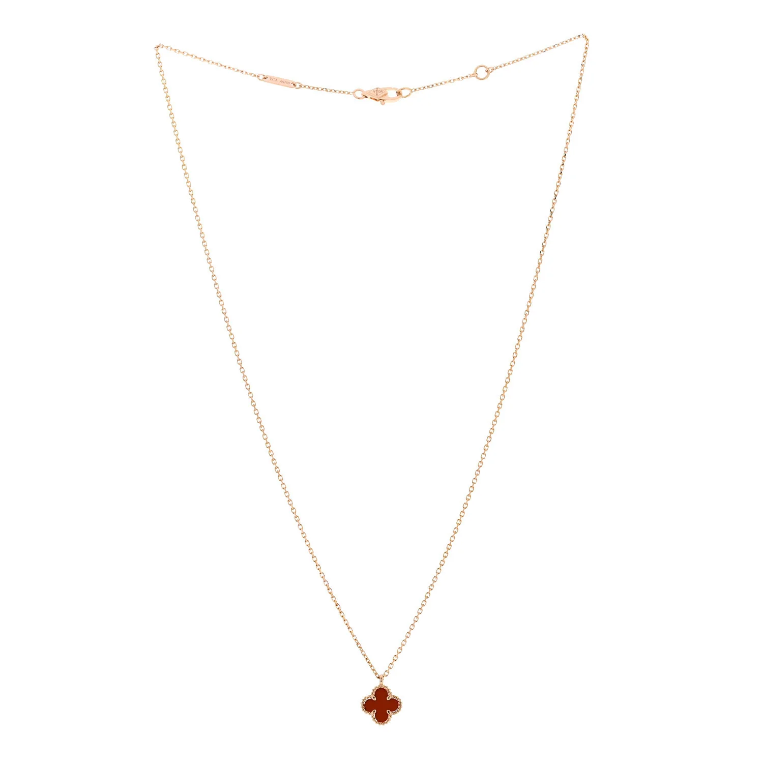 18K Rose Gold Carnelian Sweet Alhambra Pendant Necklace - Image 3