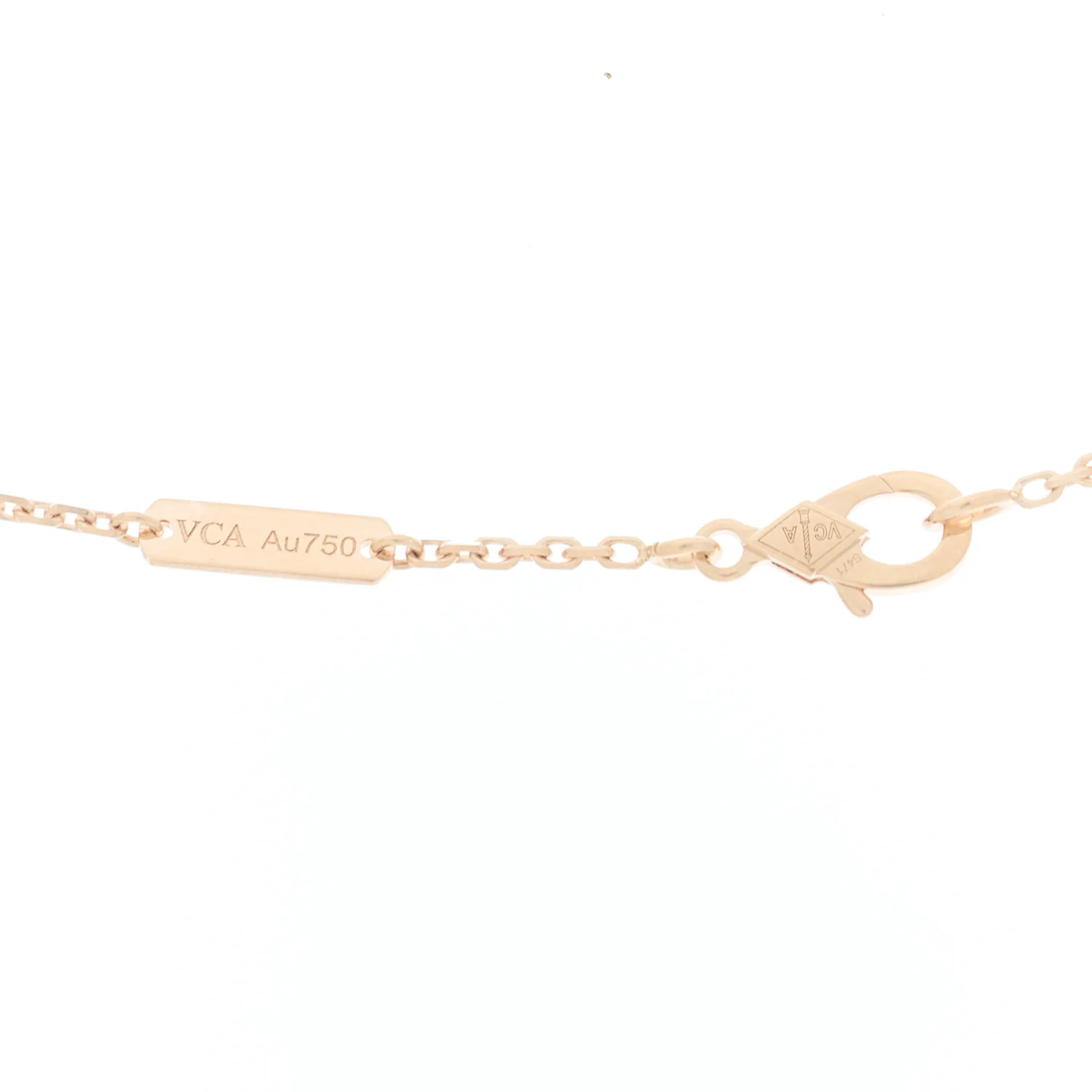 18K Rose Gold Diamond Pink Mother of Pearl Vintage Alhambra Pendant Necklace - Image 4