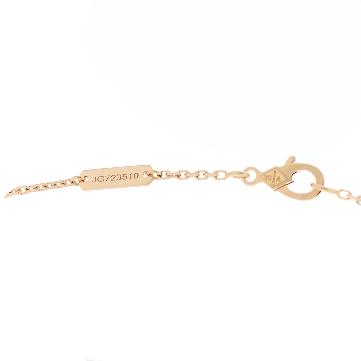 18K Rose Gold Diamond Pink Mother of Pearl Vintage Alhambra Pendant Necklace - Image 5