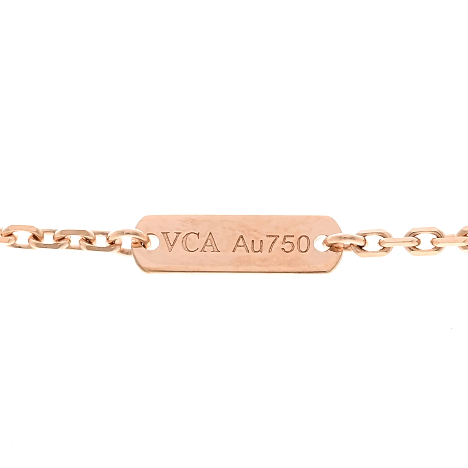 18K Rose Gold Diamond Pink Mother of Pearl Vintage Alhambra Pendant Necklace - Image 4