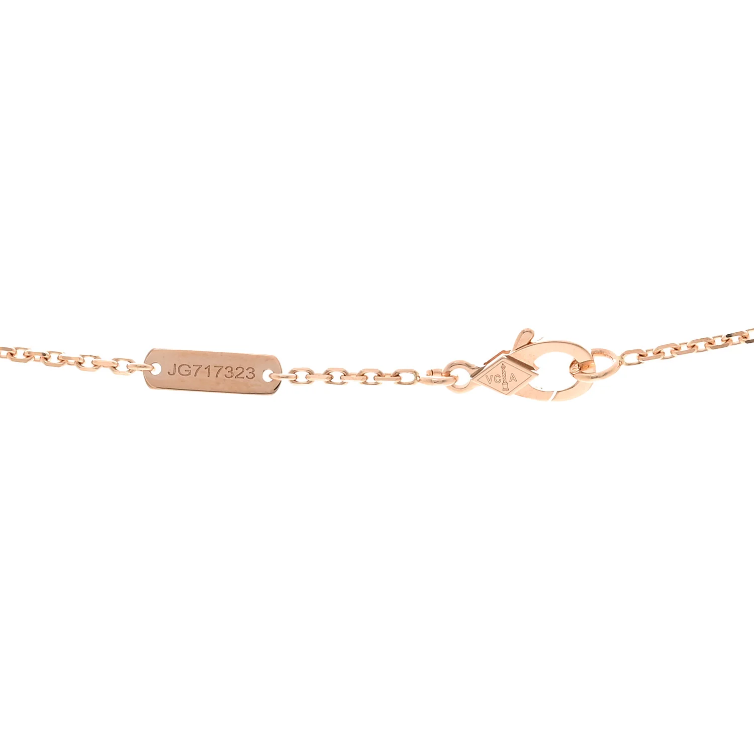 18K Rose Gold Diamond Pink Mother of Pearl Vintage Alhambra Pendant Necklace - Image 5