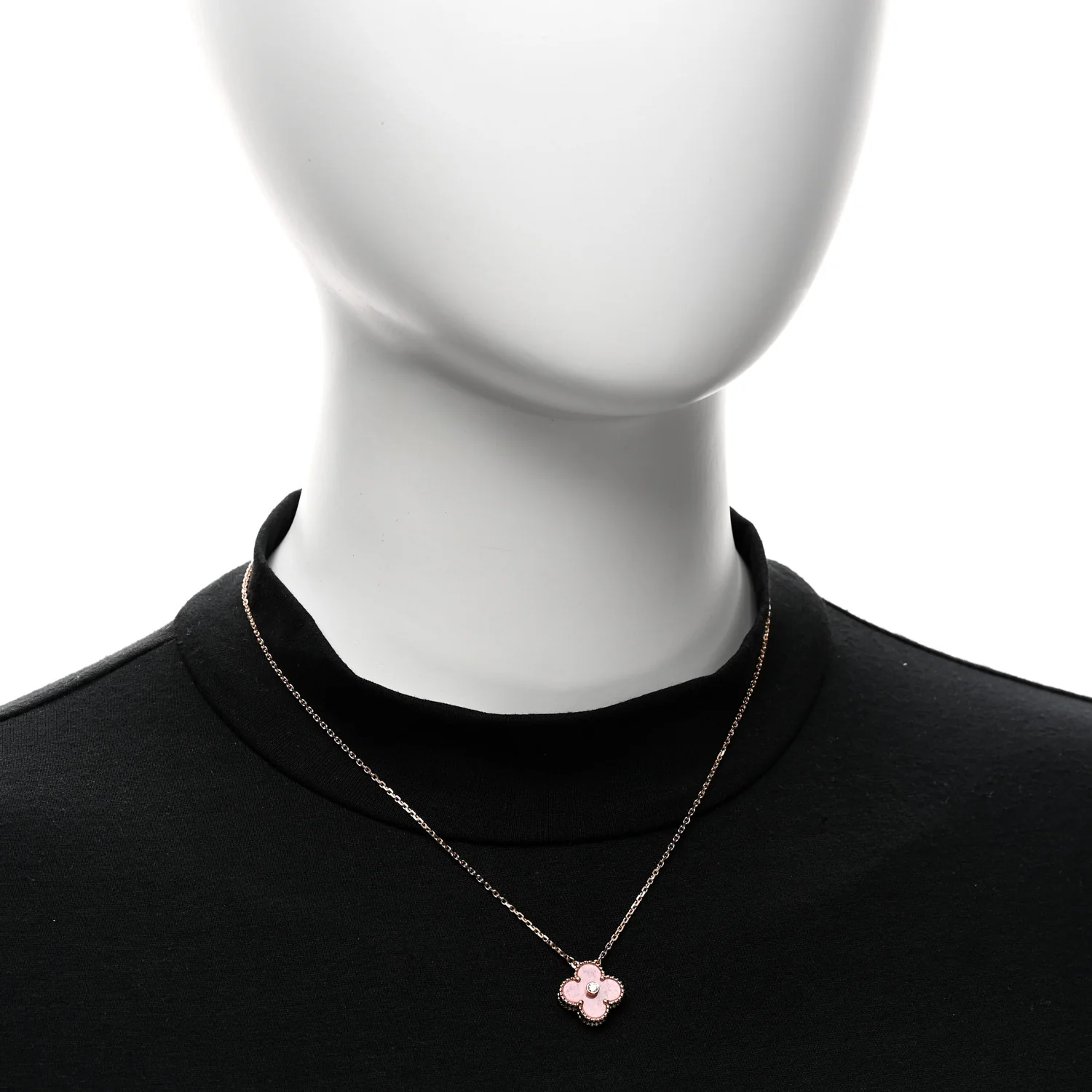 18K Rose Gold Diamond Rhodonite Vintage Alhambra Pendant Necklace - Image 2
