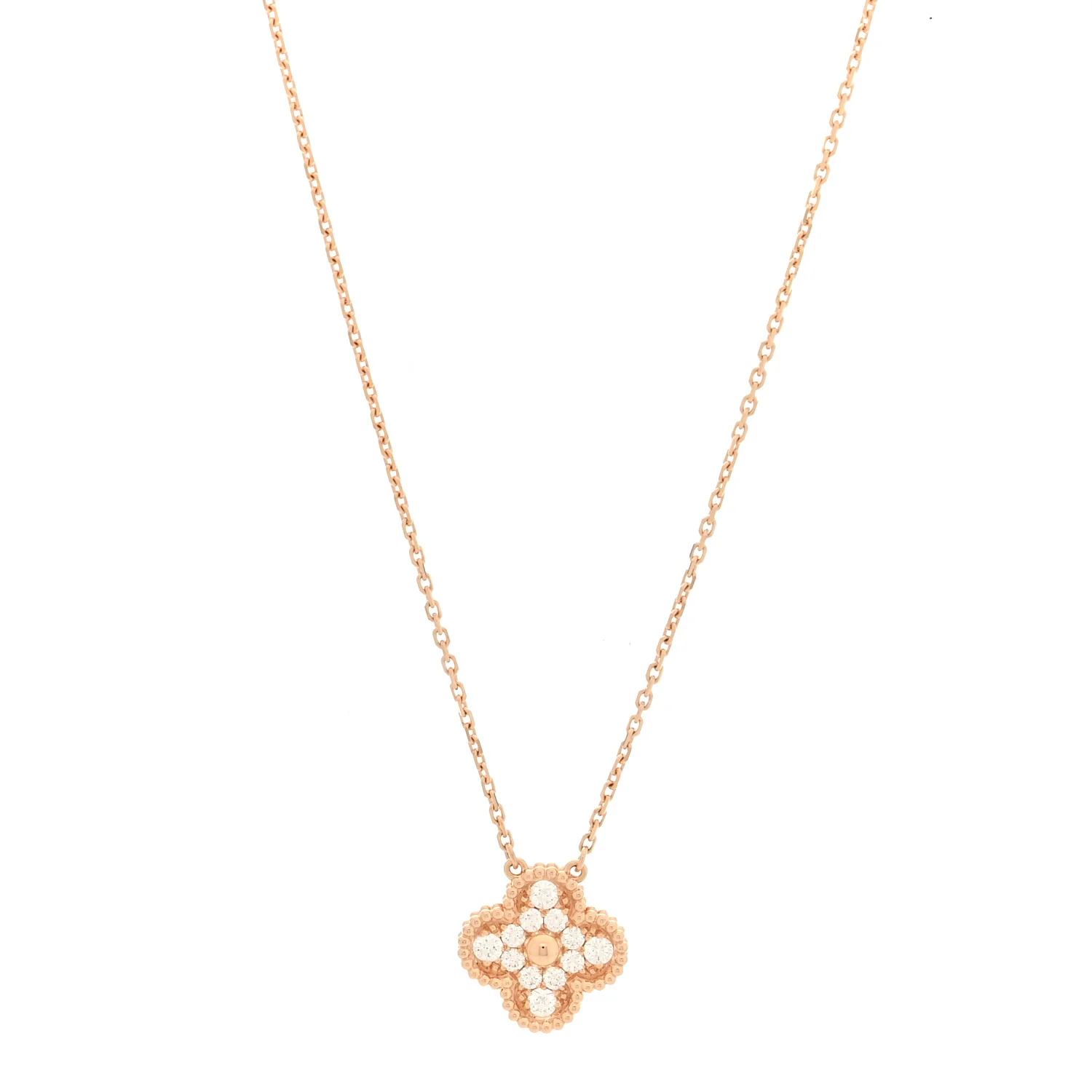18K Rose Gold Diamond Vintage Alhambra Pendant Necklace