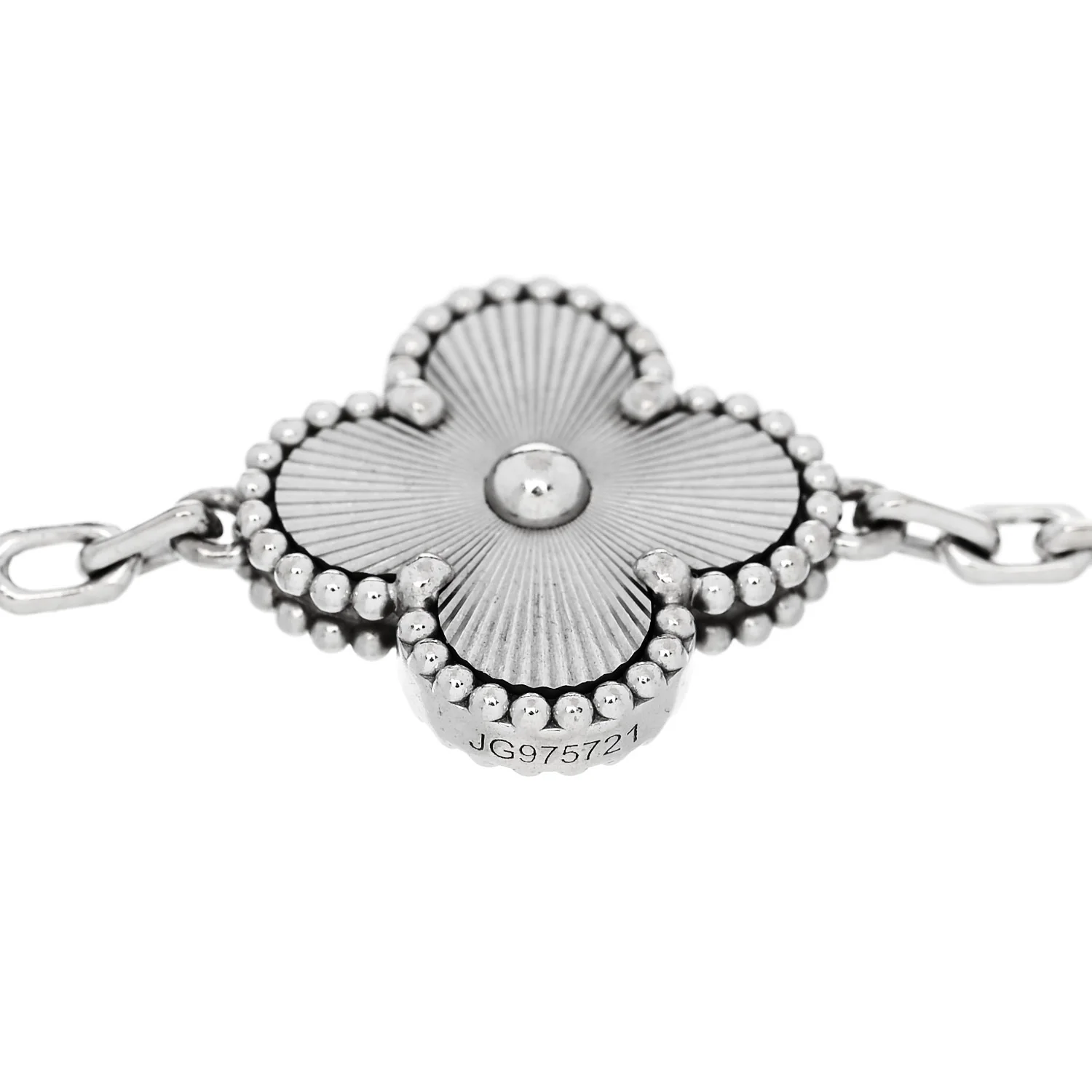 18K White Gold 5 Motifs Guilloche Vintage Alhambra Bracelet - Image 3