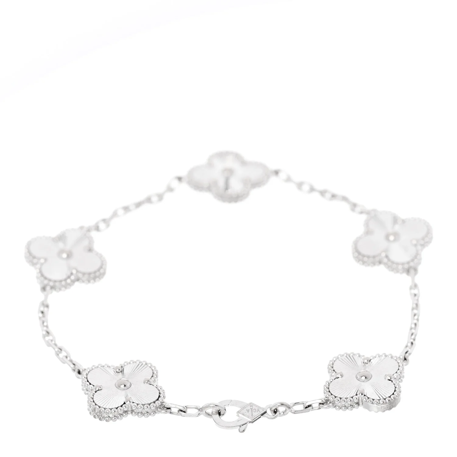 18K White Gold 5 Motifs Guilloche Vintage Alhambra Bracelet - Image 2