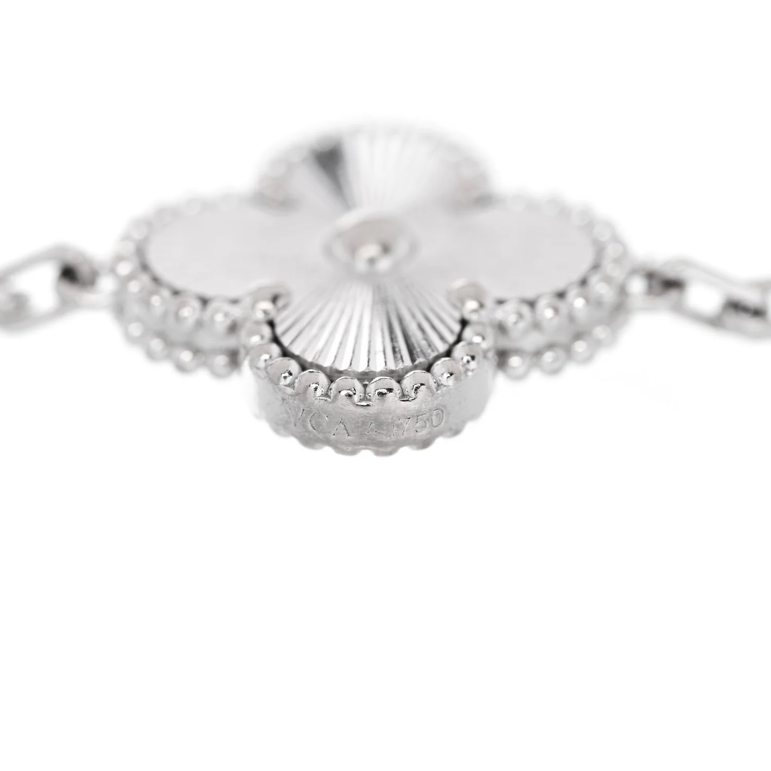 18K White Gold 5 Motifs Guilloche Vintage Alhambra Bracelet - Image 3
