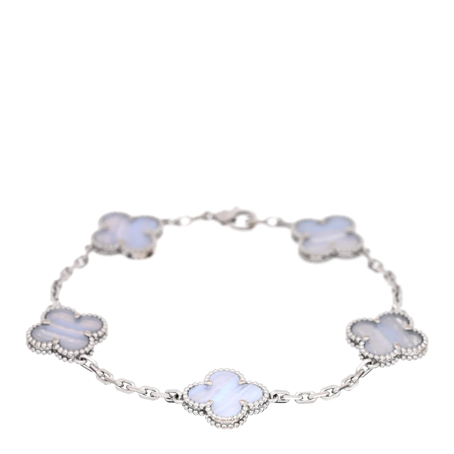 18K White Gold Chalcedony 5 Motifs Vintage Alhambra Bracelet