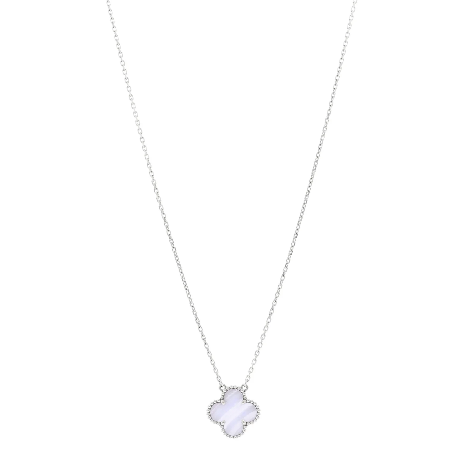 18k White Gold Chalcedony Vintage Alhambra Pendant Necklace