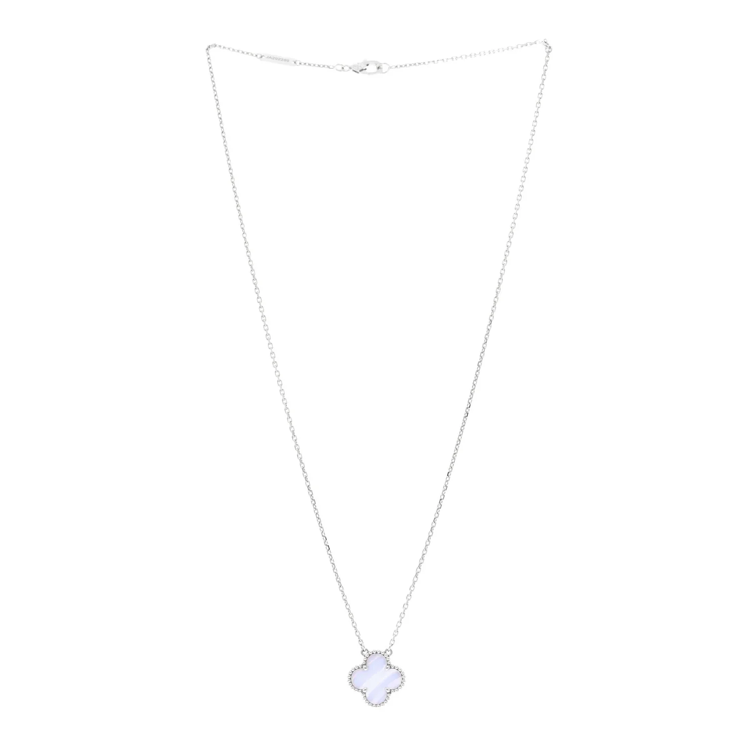 18k White Gold Chalcedony Vintage Alhambra Pendant Necklace - Image 3
