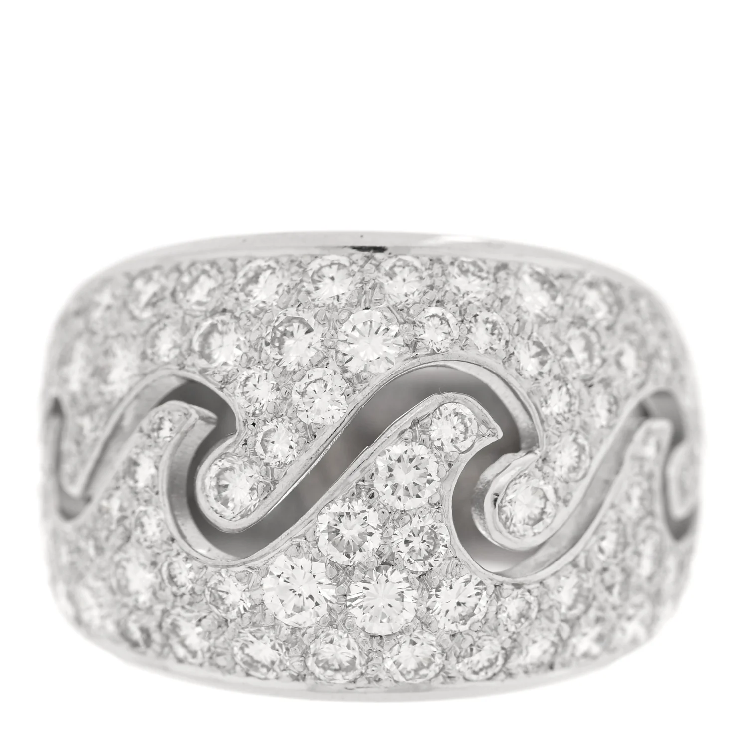 18K White Gold Diamond Pave Wave Ring 52 6