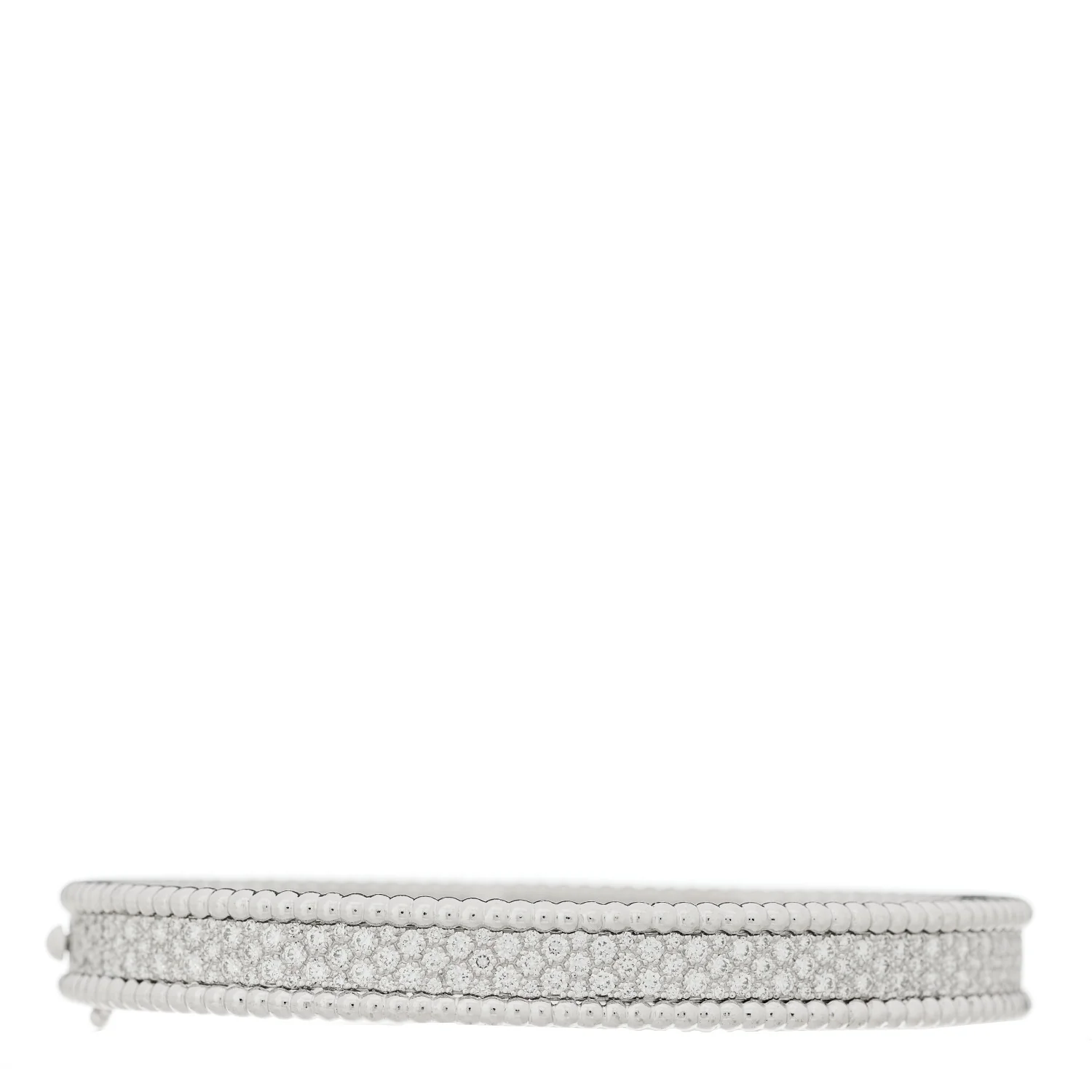 18K White Gold Diamond Perlee 3-Row Bangle Bracelet L - Image 2