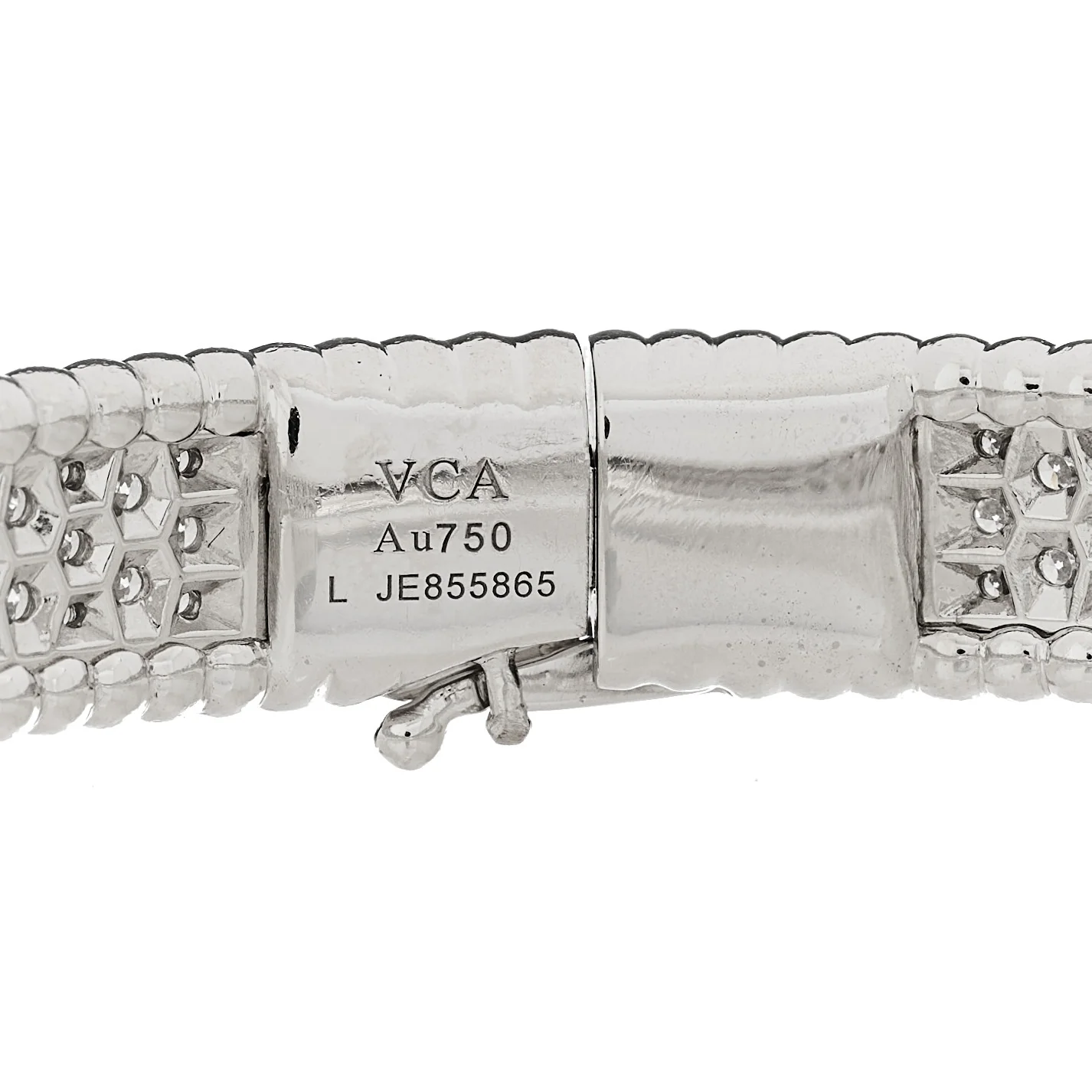 18K White Gold Diamond Perlee 3-Row Bangle Bracelet L - Image 3
