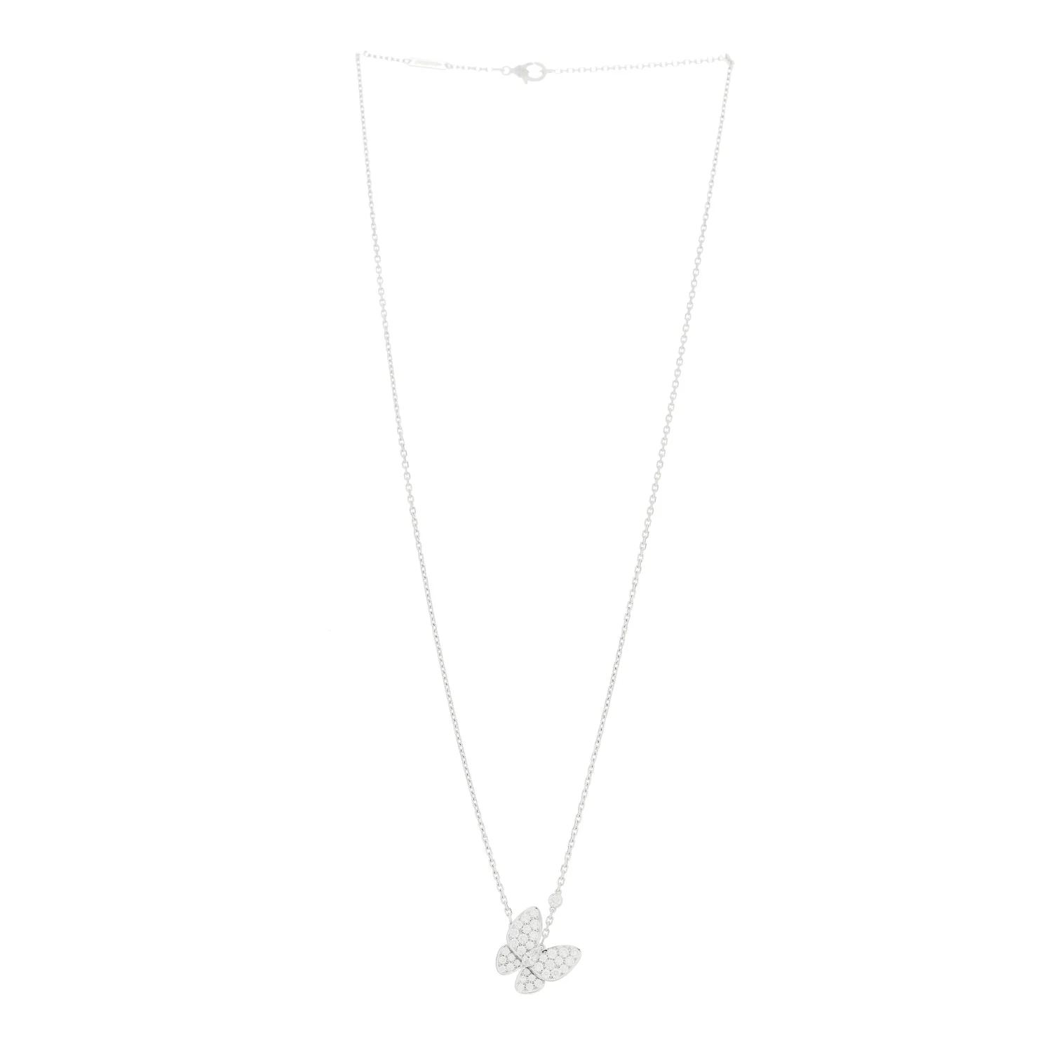 18K White Gold Diamond Two Butterfly Pendant Necklace - Image 3