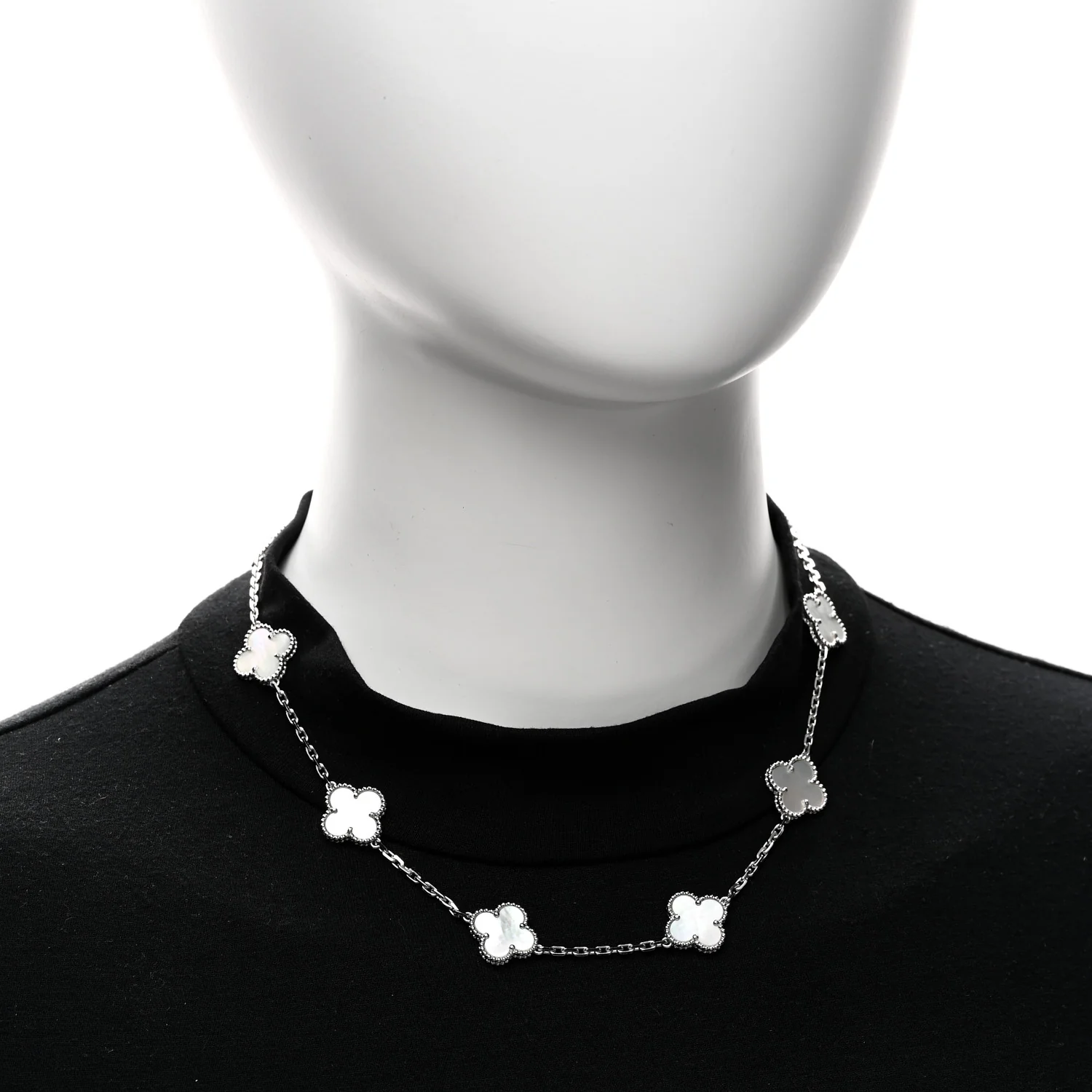 18K White Gold Mother of Pearl 10 Motifs Vintage Alhambra Necklace - Image 2